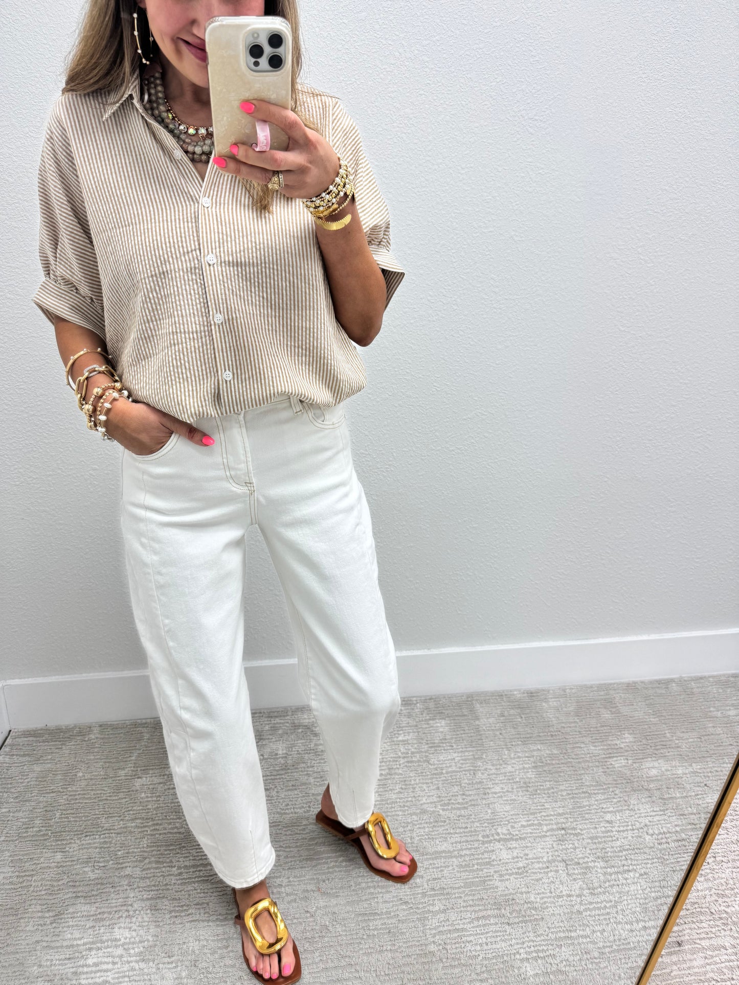 Risen Cream High Rise Barrel Jean