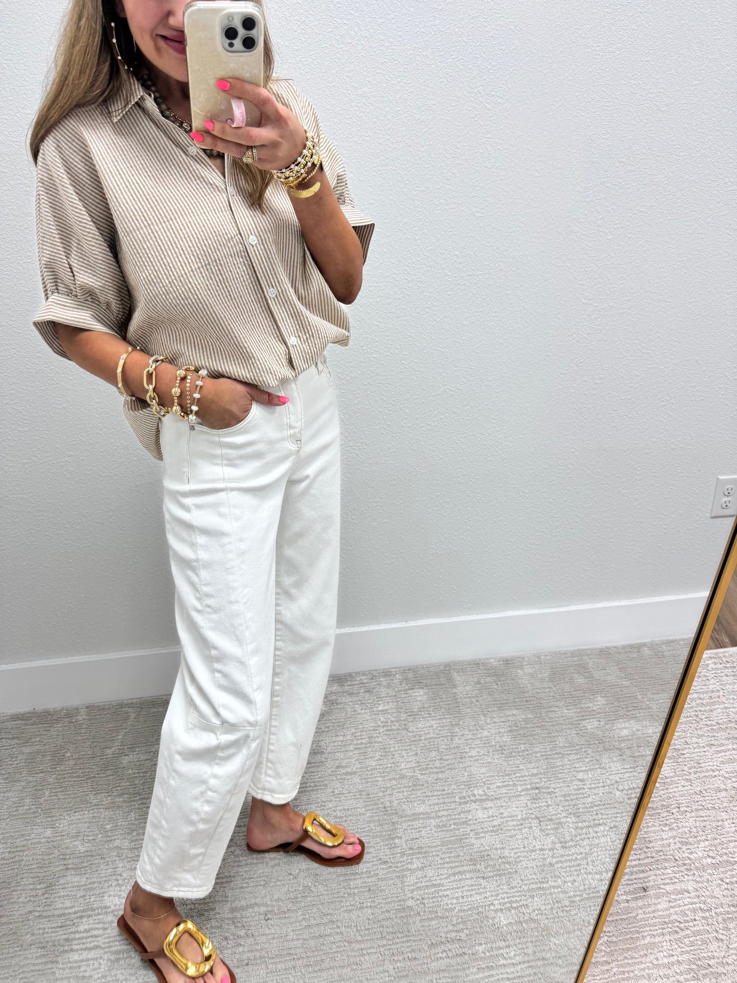 Risen Cream High Rise Barrel Jean FS