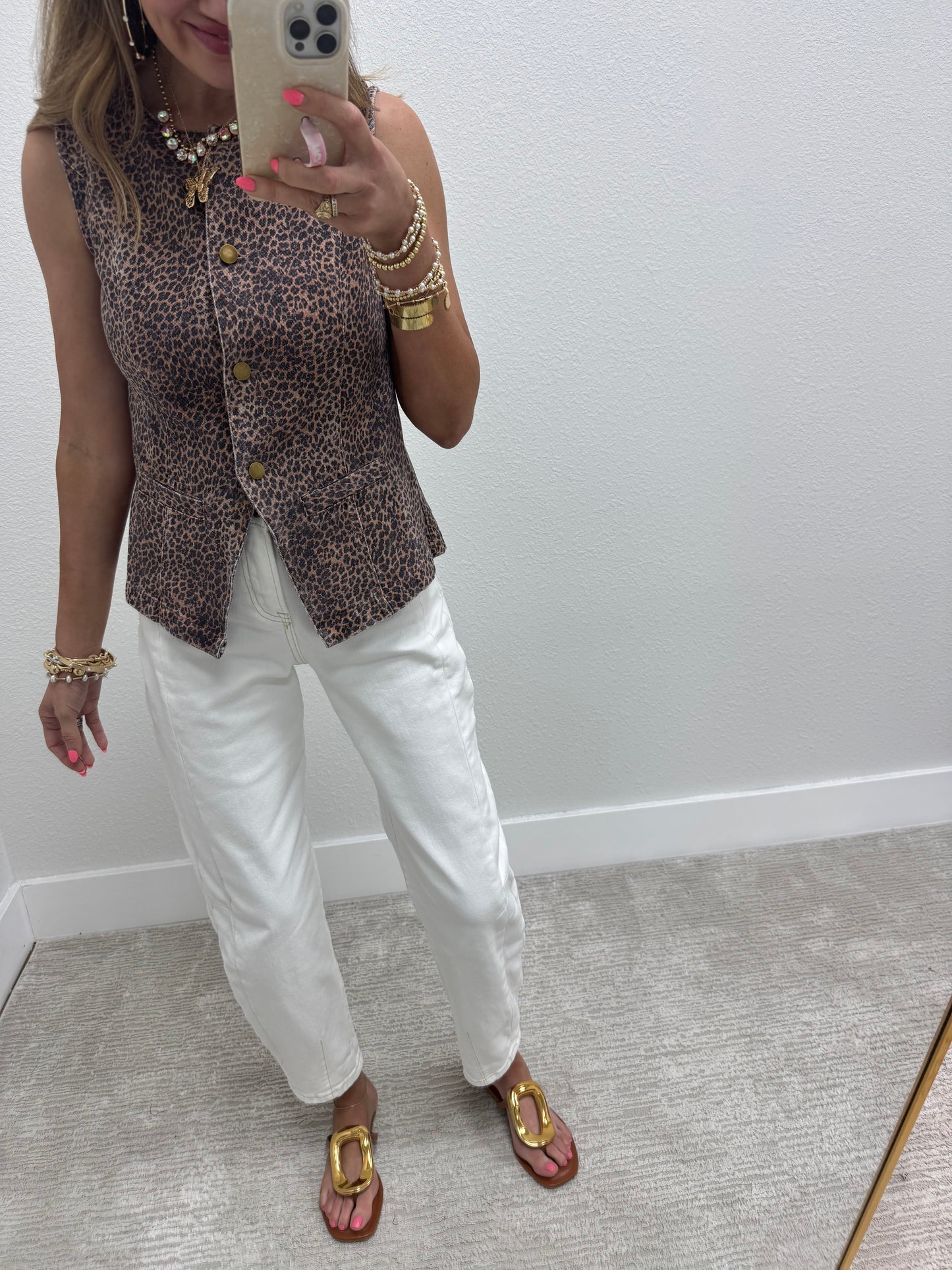Leopard Denim Button Vest