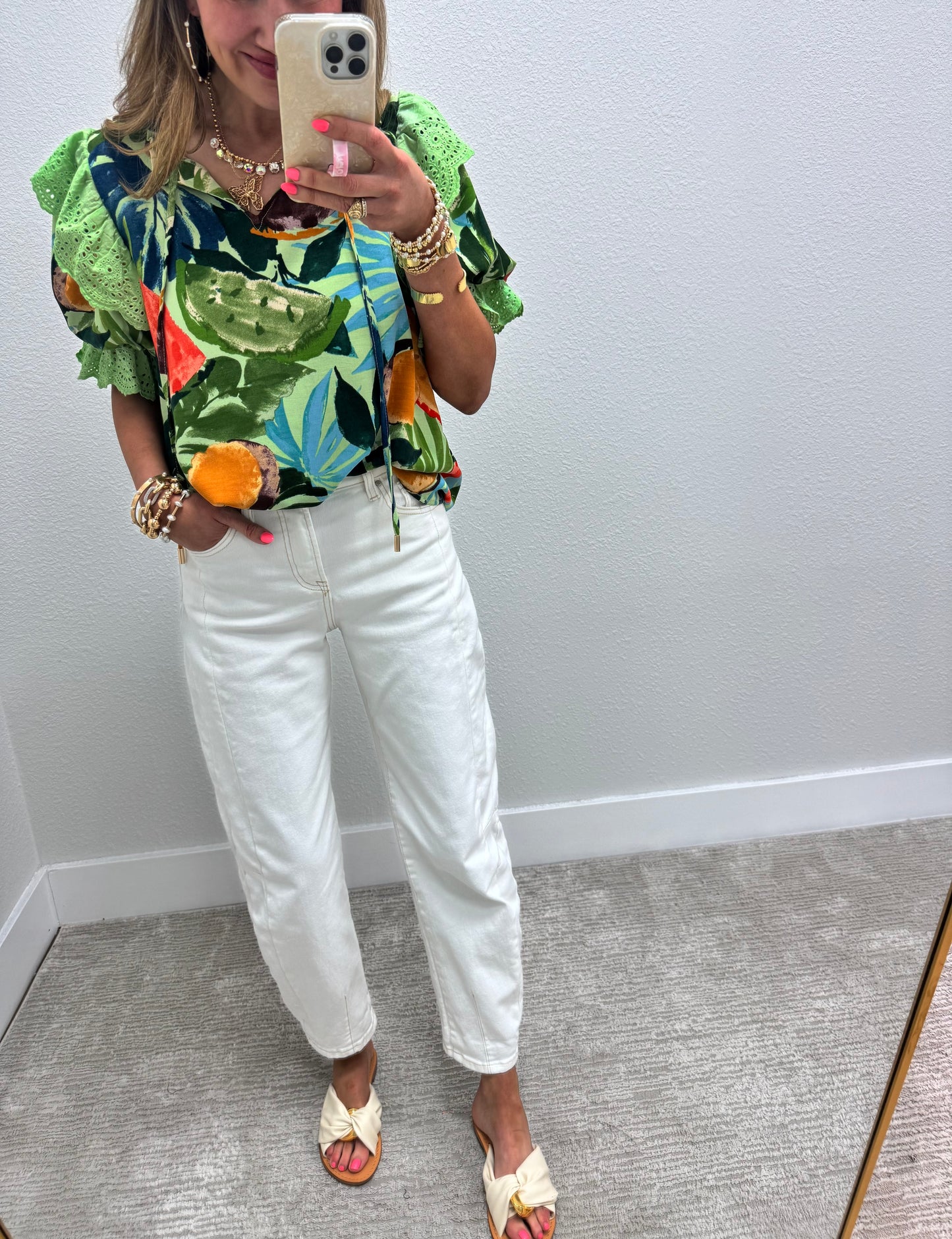 Risen Cream High Rise Barrel Jean