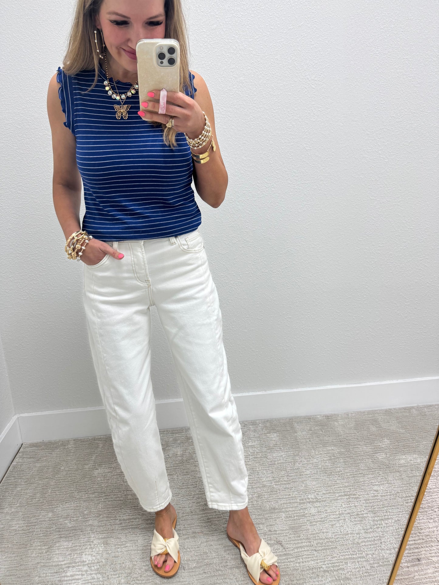 Risen Cream High Rise Barrel Jean