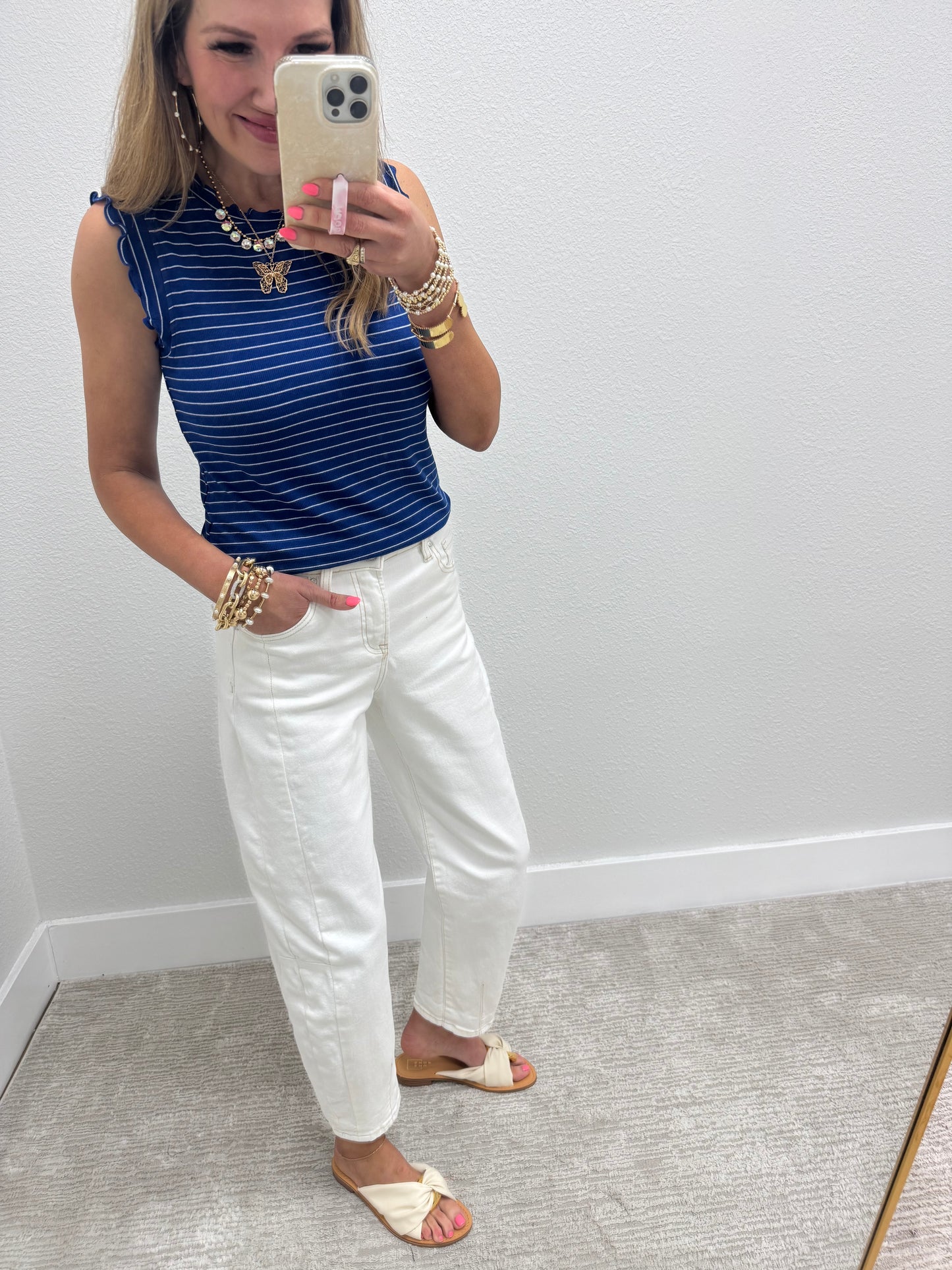 Risen Cream High Rise Barrel Jean