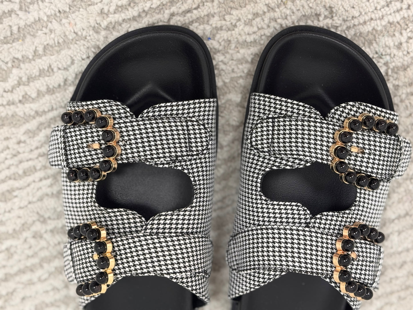 Black and White Gingham Buckle Kelly Sandal FS