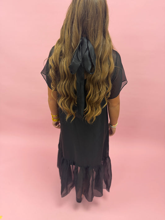 Black Tie Back Chiffon Midi Dress