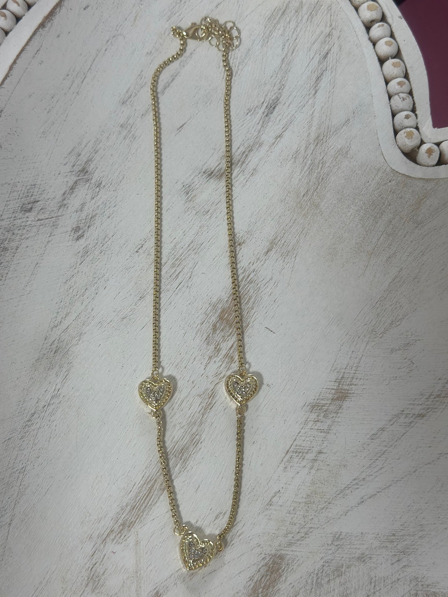 Gold 3 Heart Chain Necklace