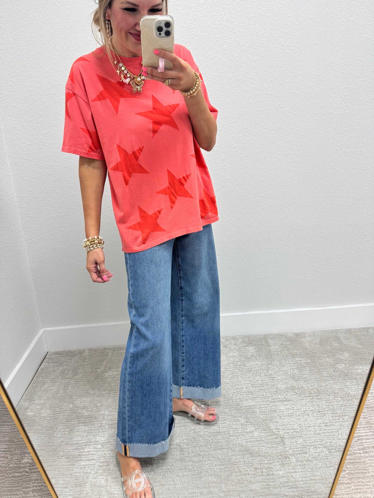 Coral Star Printed Top