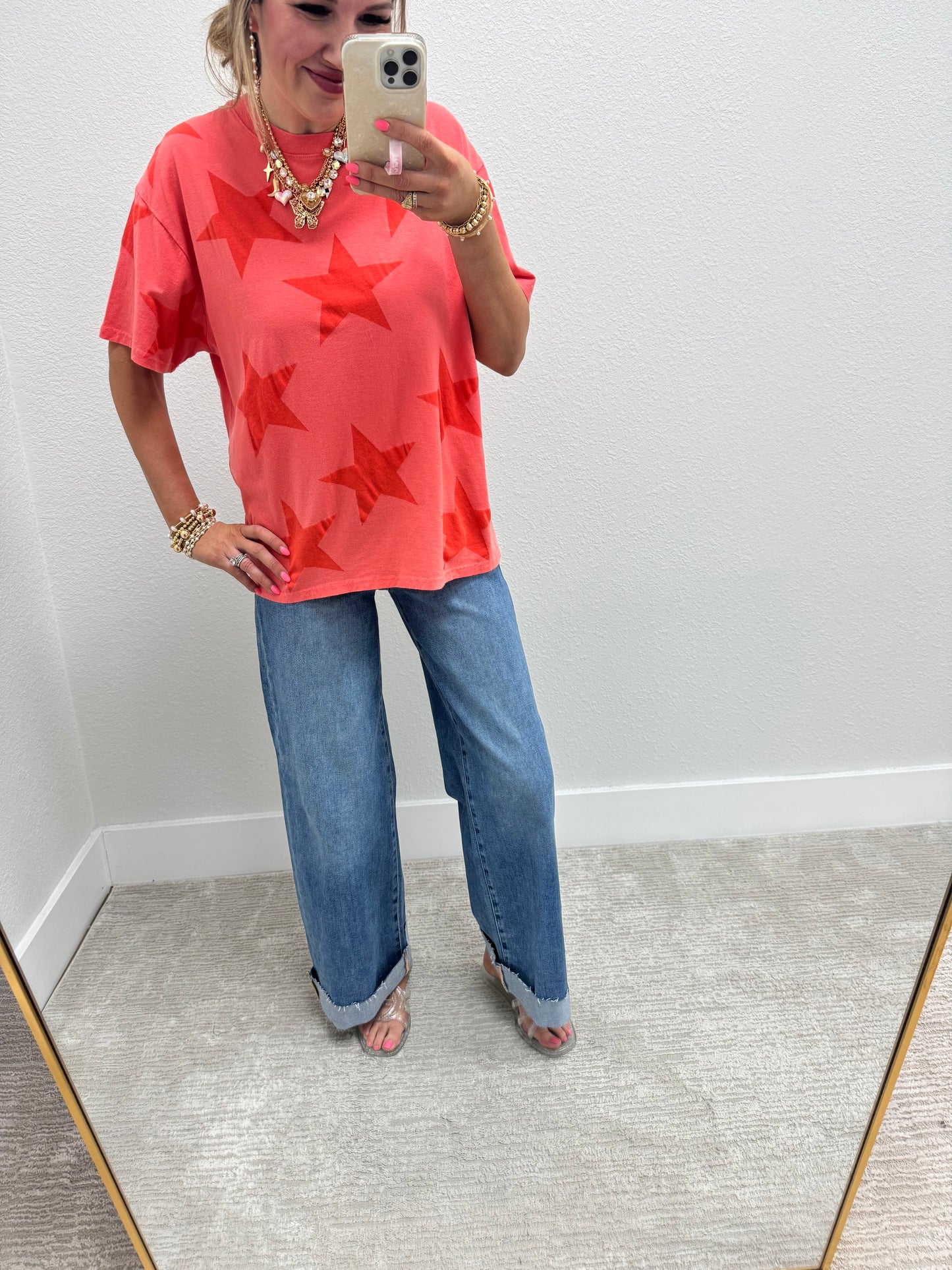 Coral Star Printed Top