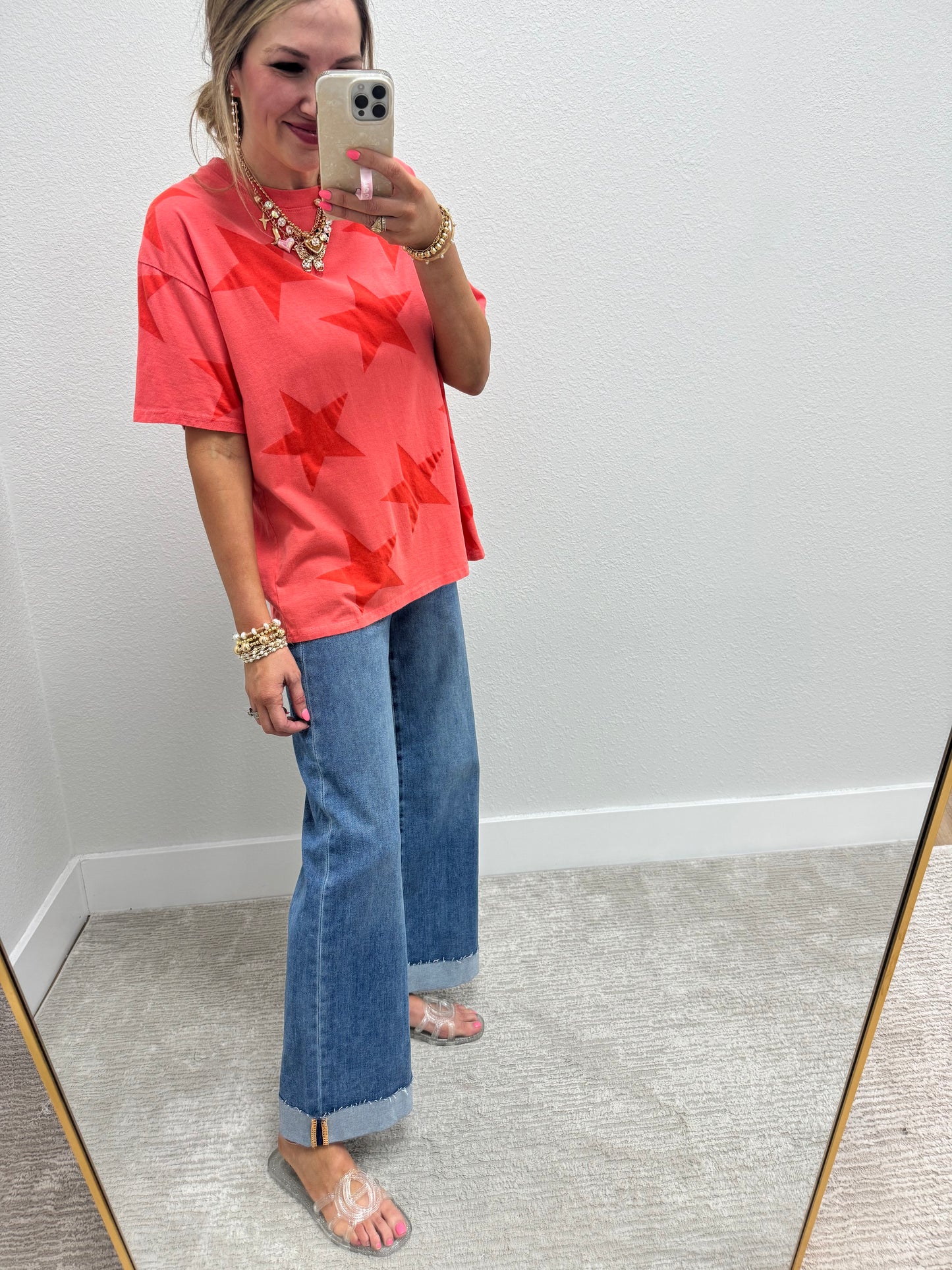 Coral Star Printed Top