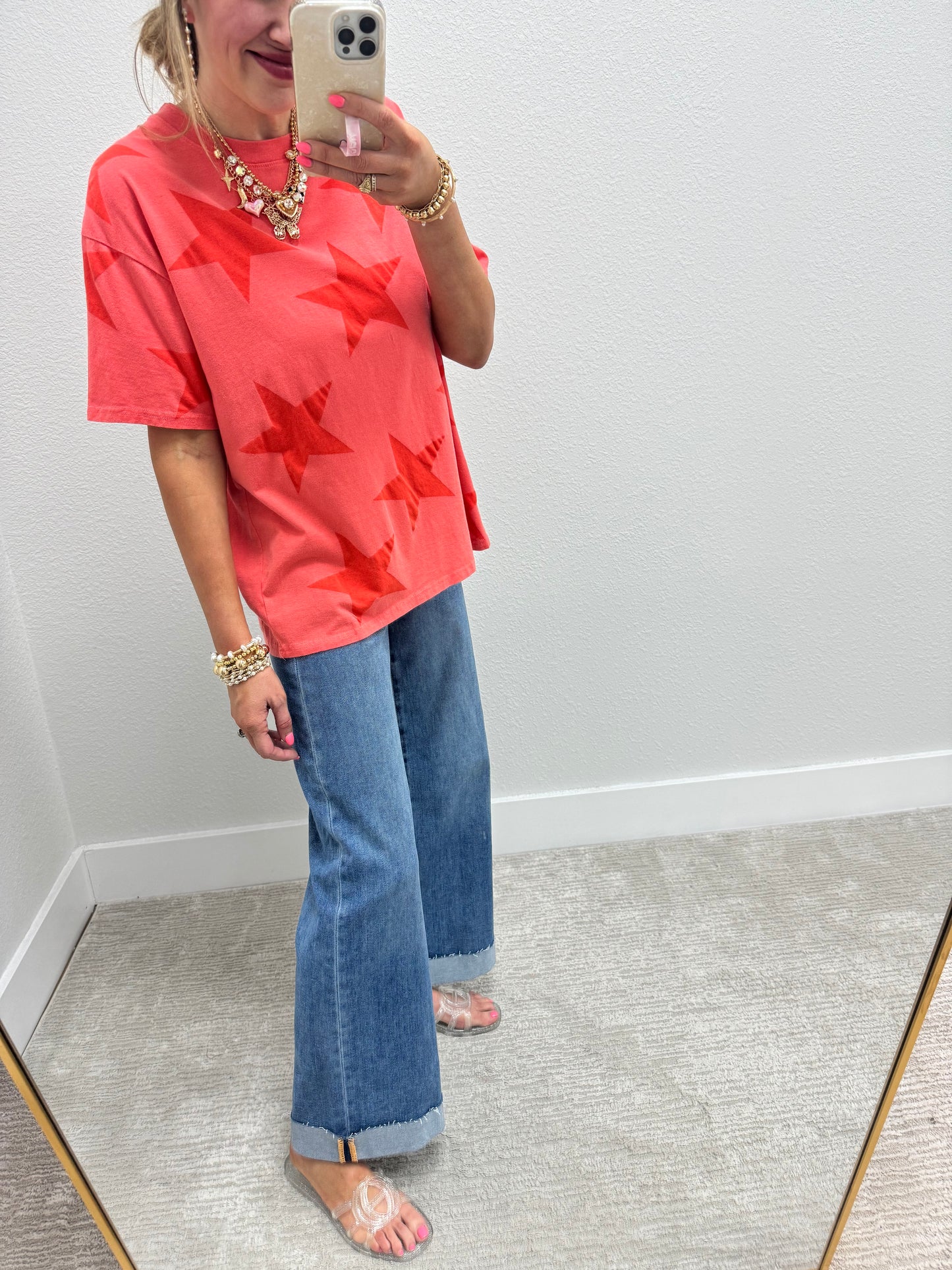 Coral Star Printed Top