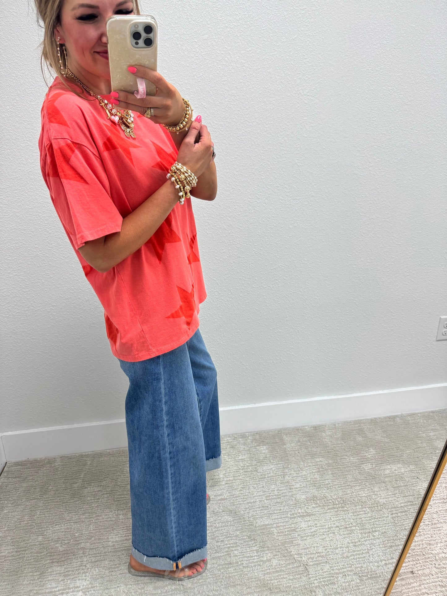 Coral Star Printed Top