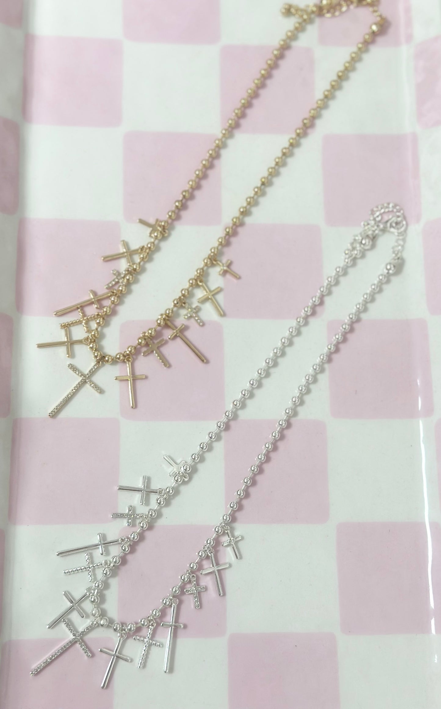 Multi Cross Ball Chain Necklace (silver and gold)