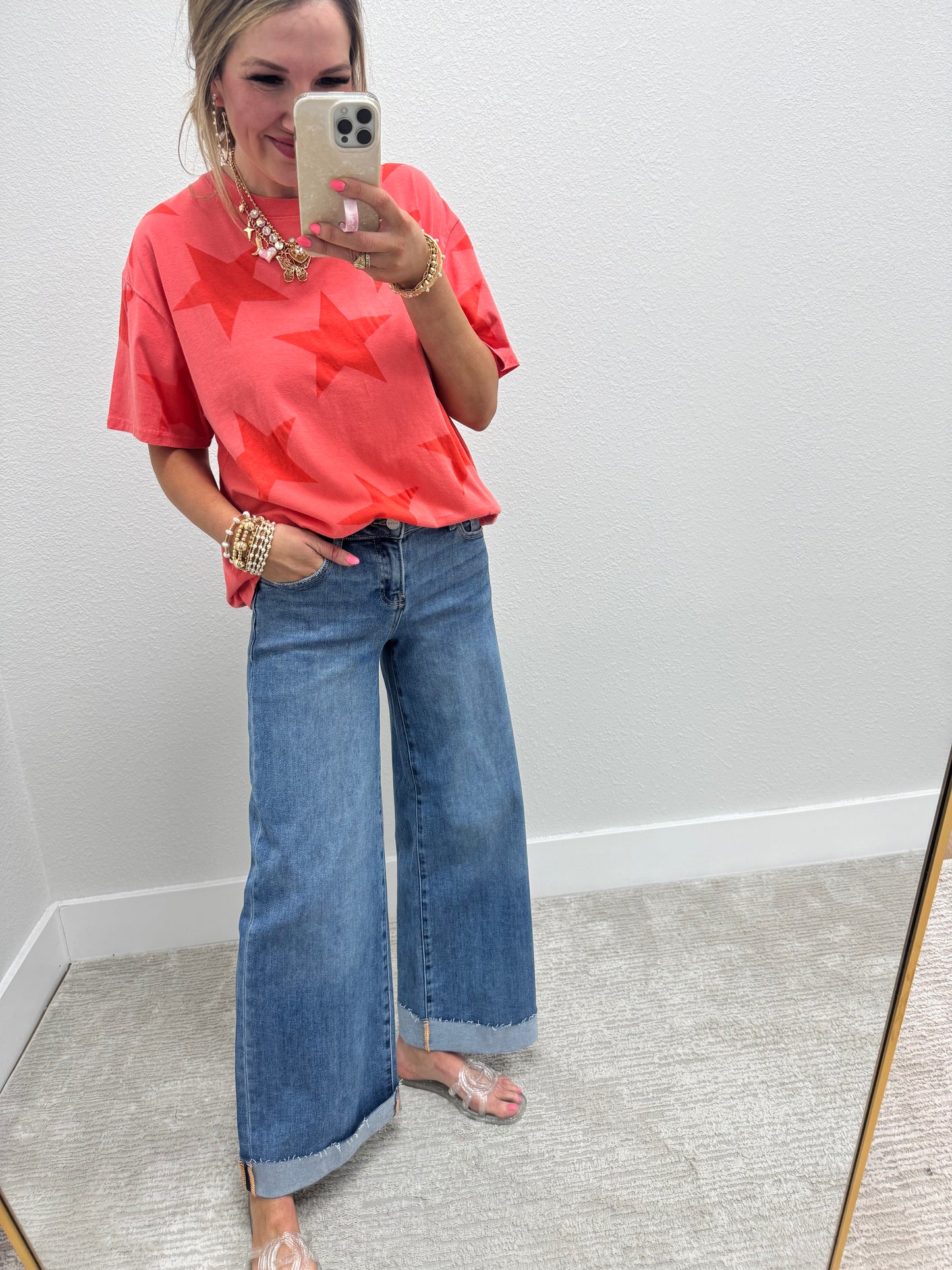 Coral Star Printed Top