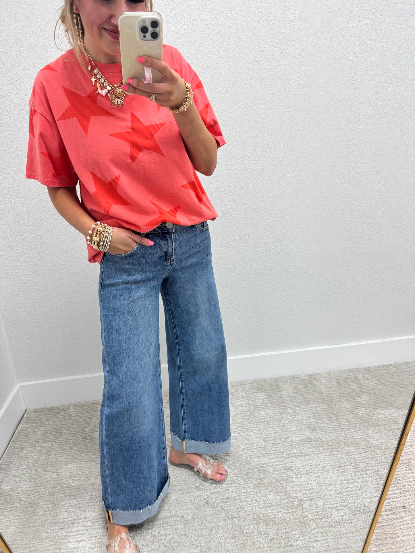 Coral Star Printed Top