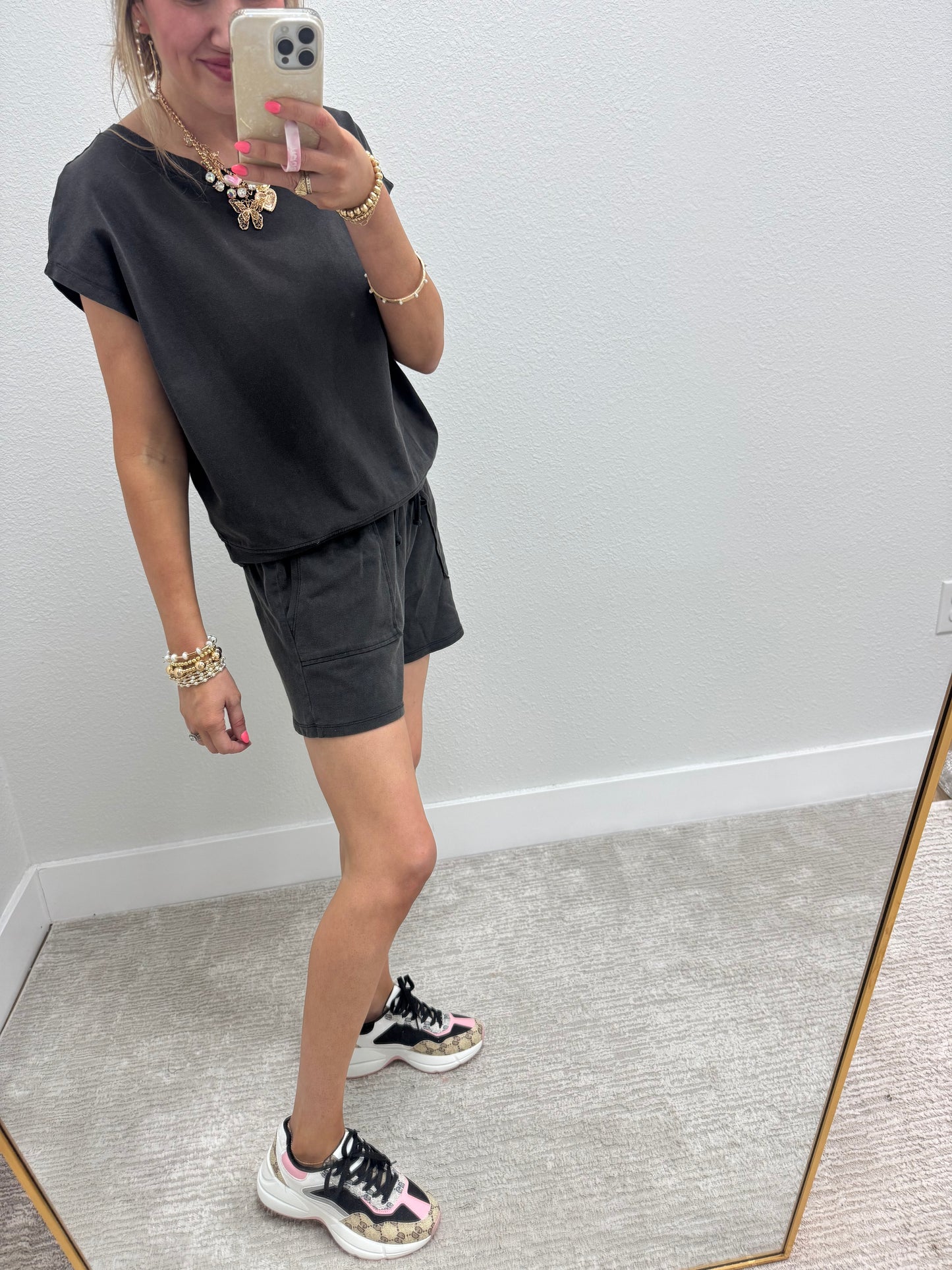 Black Gray Two Piece Short Set