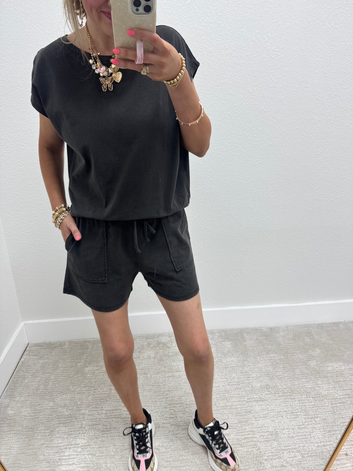 Black Gray Two Piece Short Set