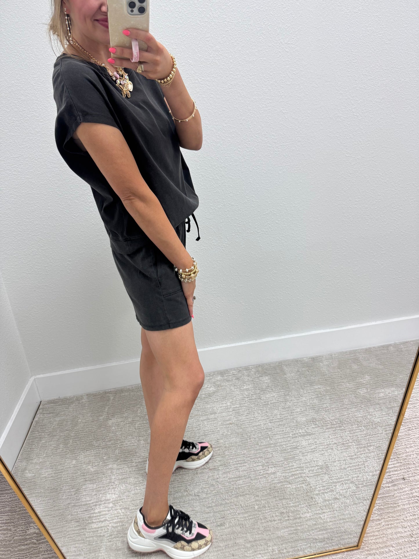 Black Gray Two Piece Short Set