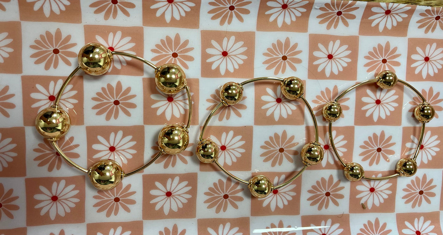 WR Set of 3 Bead and Ball Bracelet Set (silver and gold)