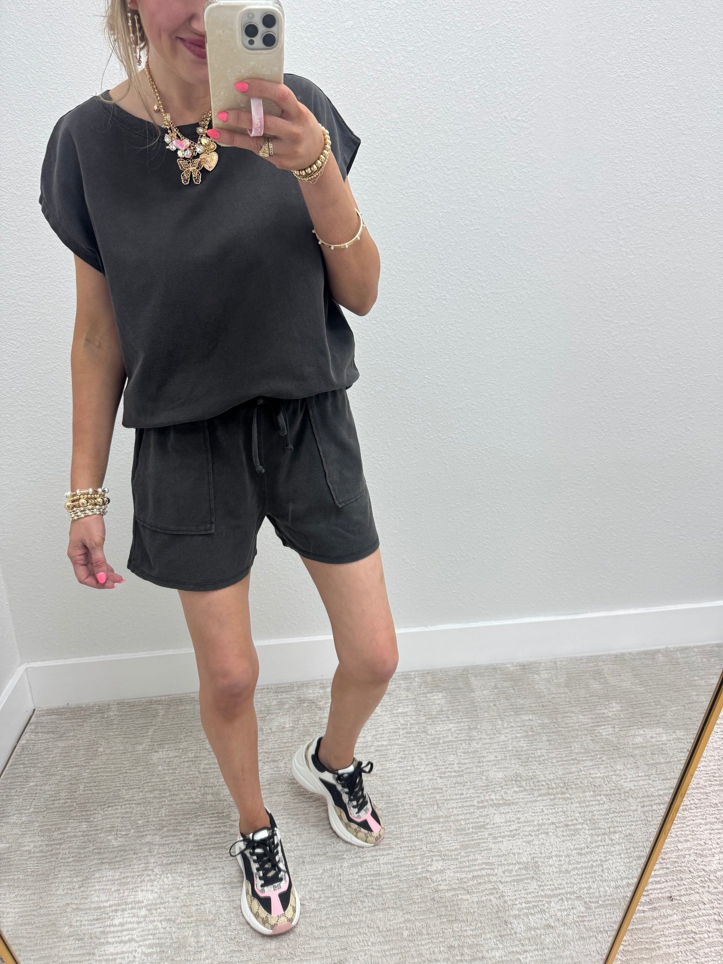 Black Gray Two Piece Short Set