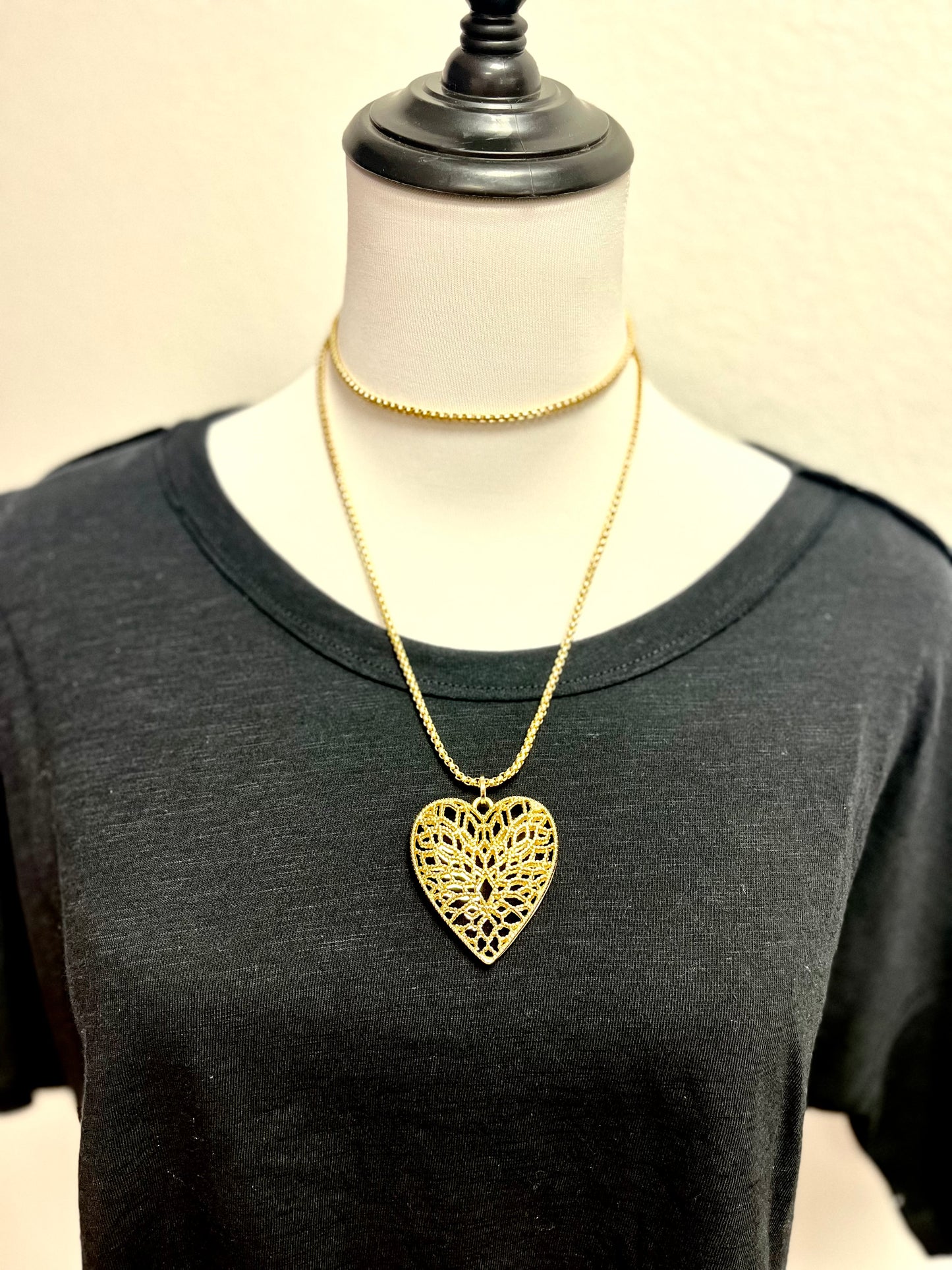 Long Textured Heart Necklace
