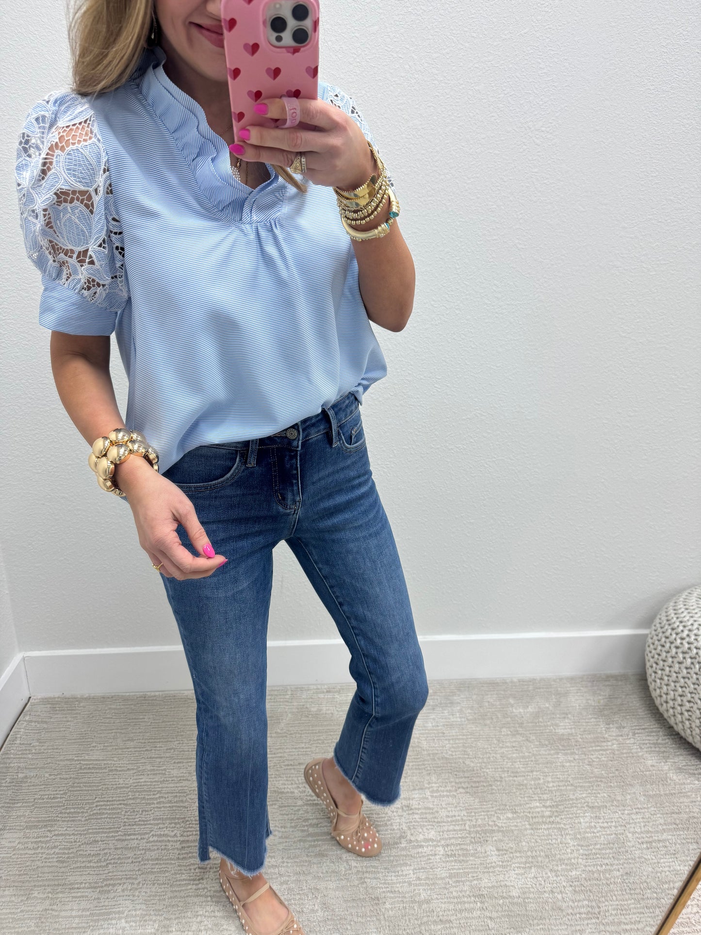 Mid Rise Crop Straight Leg Angled Hem