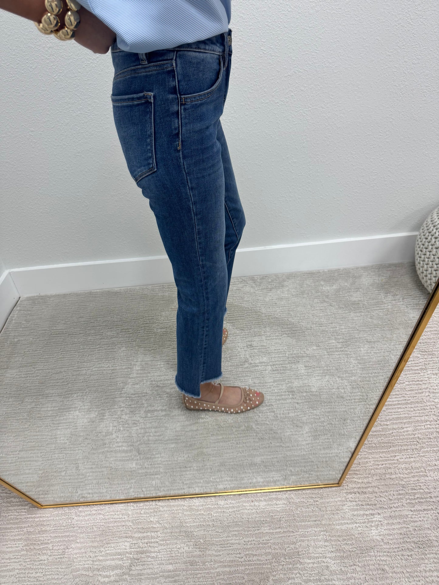 Mid Rise Crop Straight Leg Angled Hem
