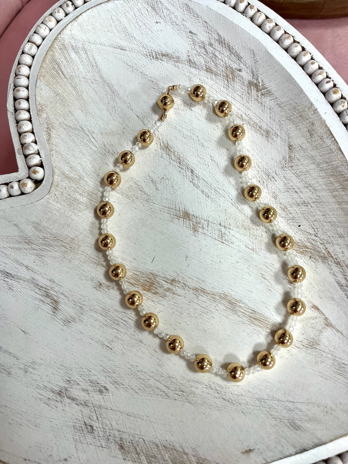 Beaded Gold Ball Magnetic Necklace (Black and Clear)