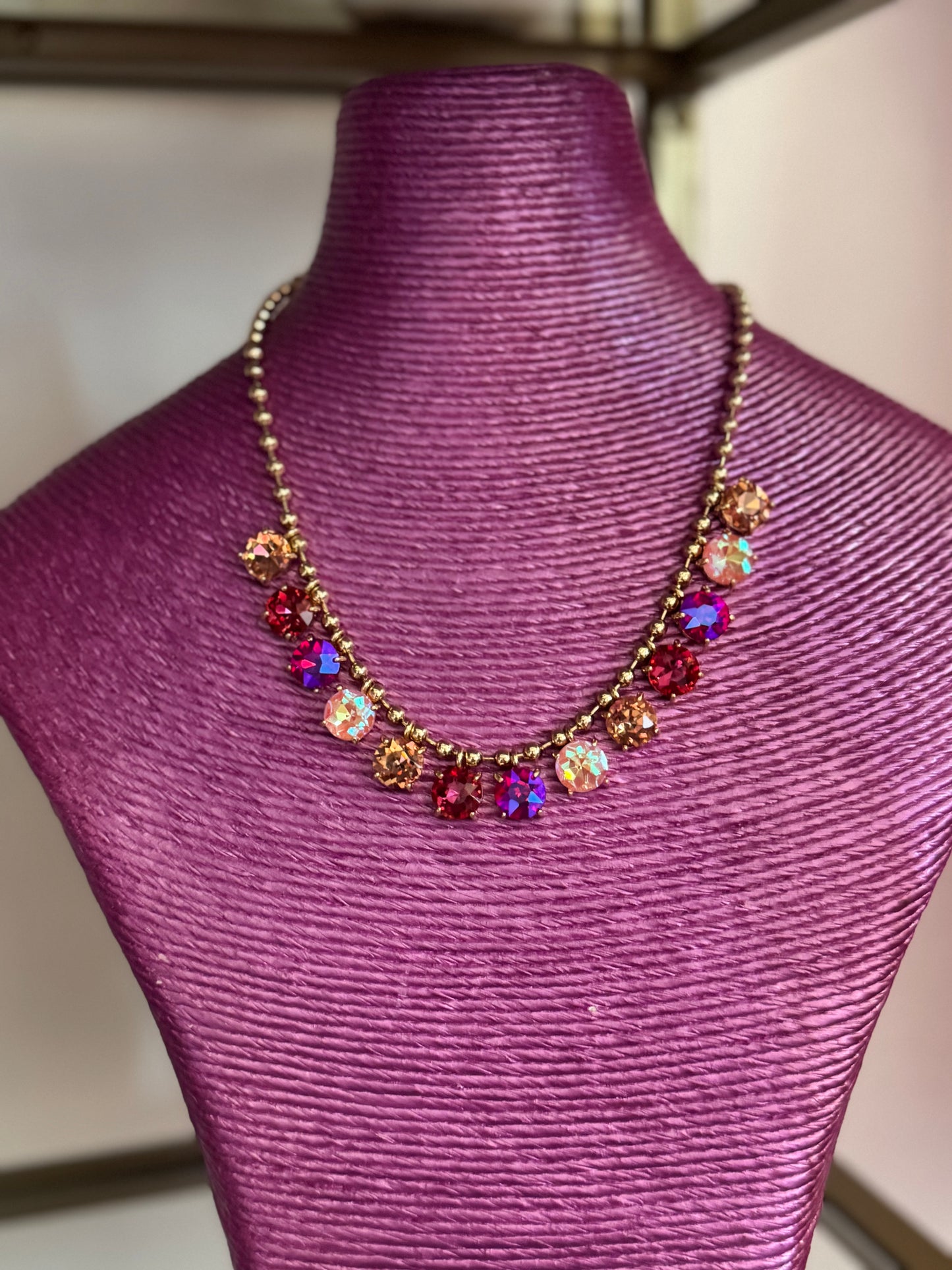 Colored Crystal Dangle Necklace (3 colors)