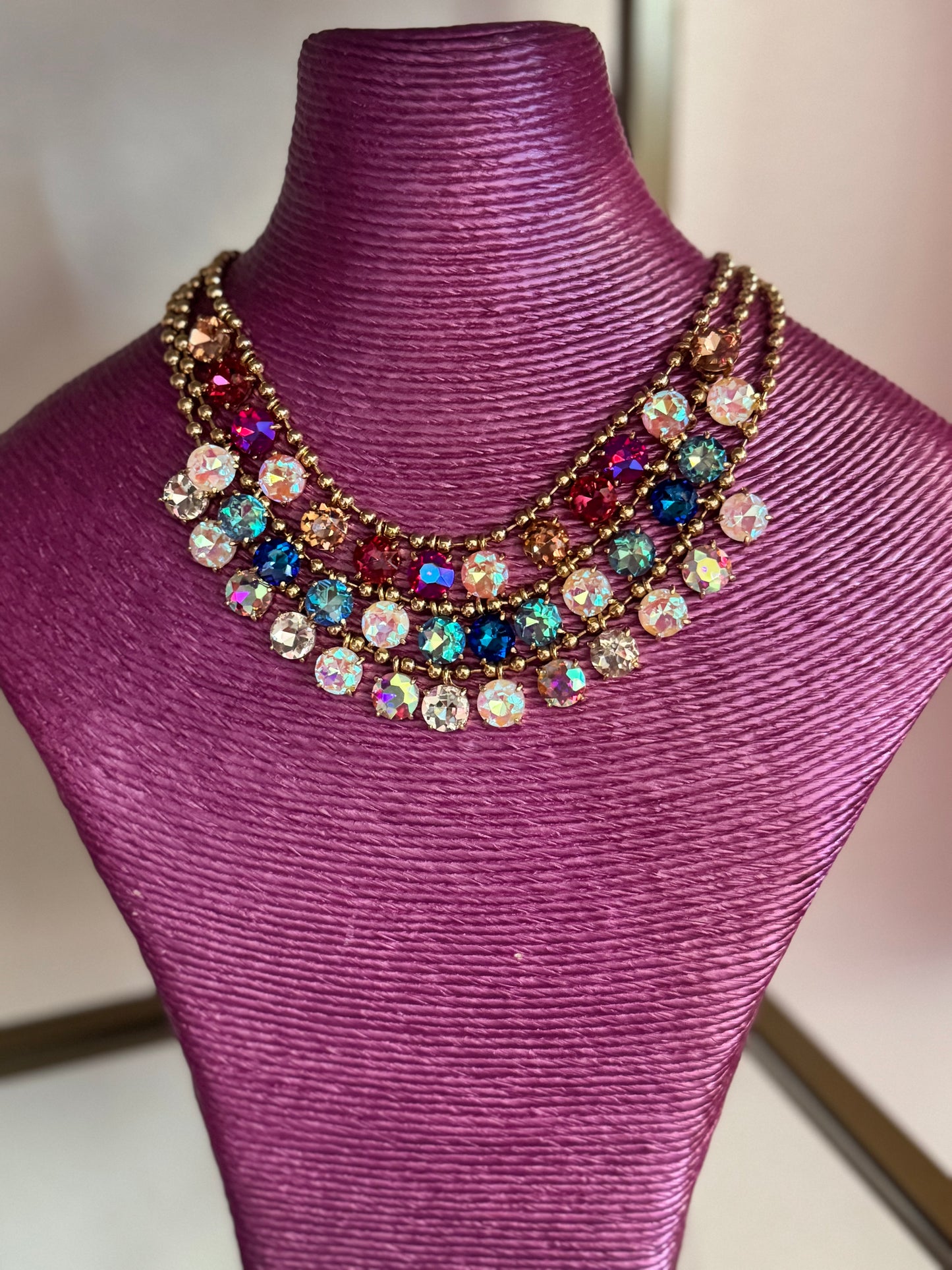 Colored Crystal Dangle Necklace (3 colors)