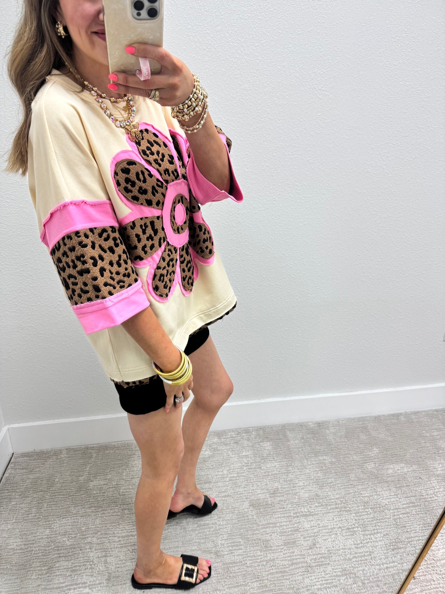 Leopard Flower Dolman Sleeve Top