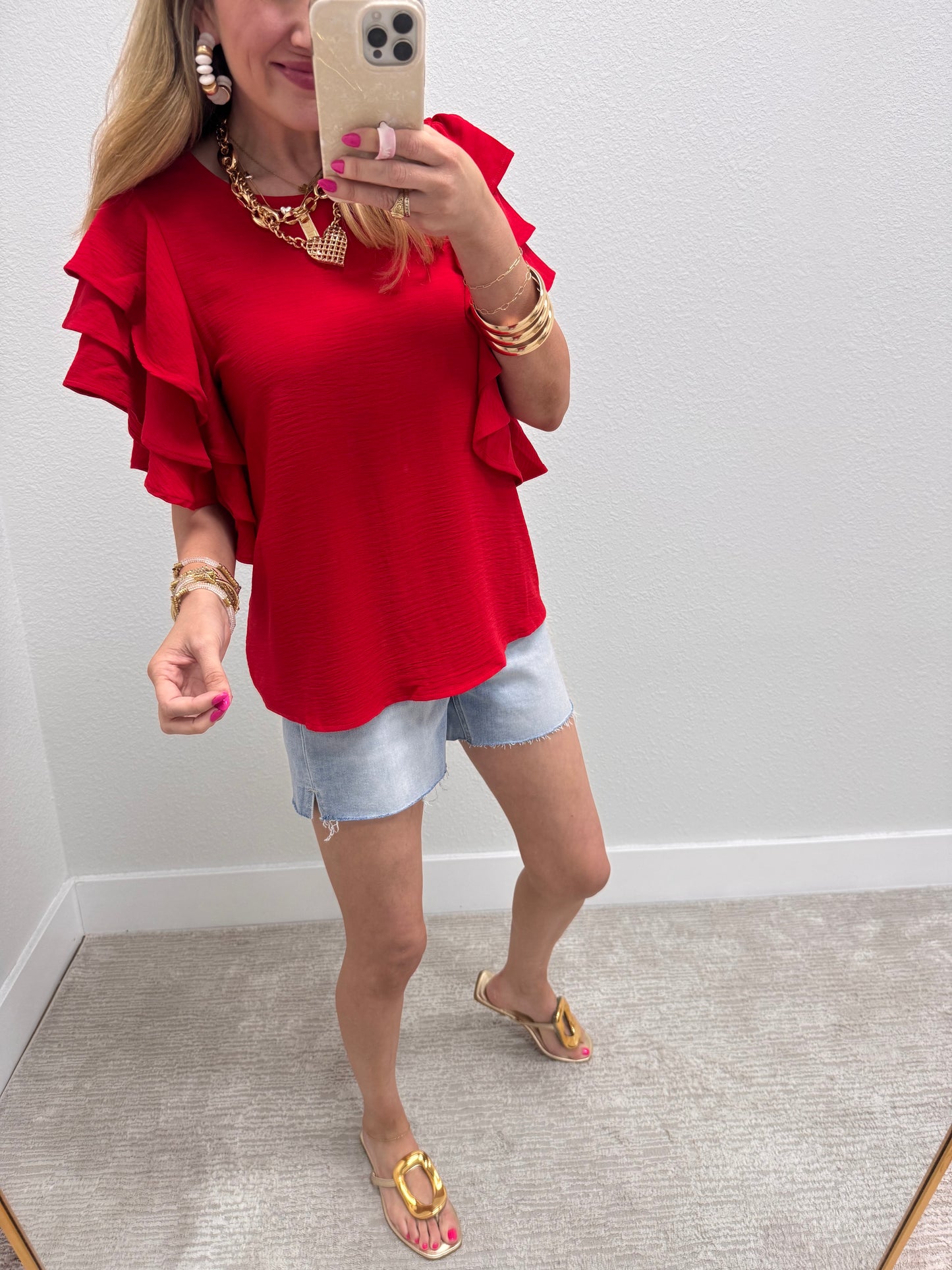 Ruby Triple Ruffle Sleeve Top