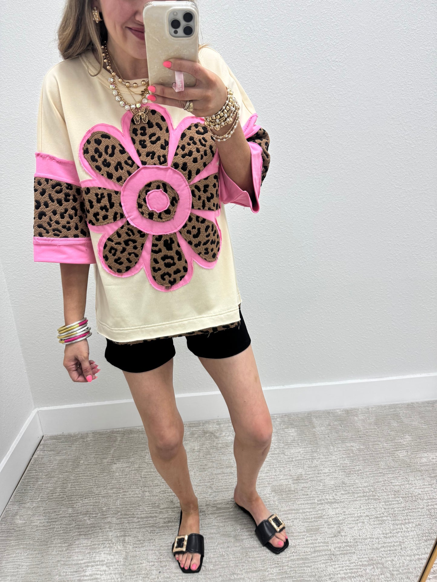 Leopard Flower Dolman Sleeve Top