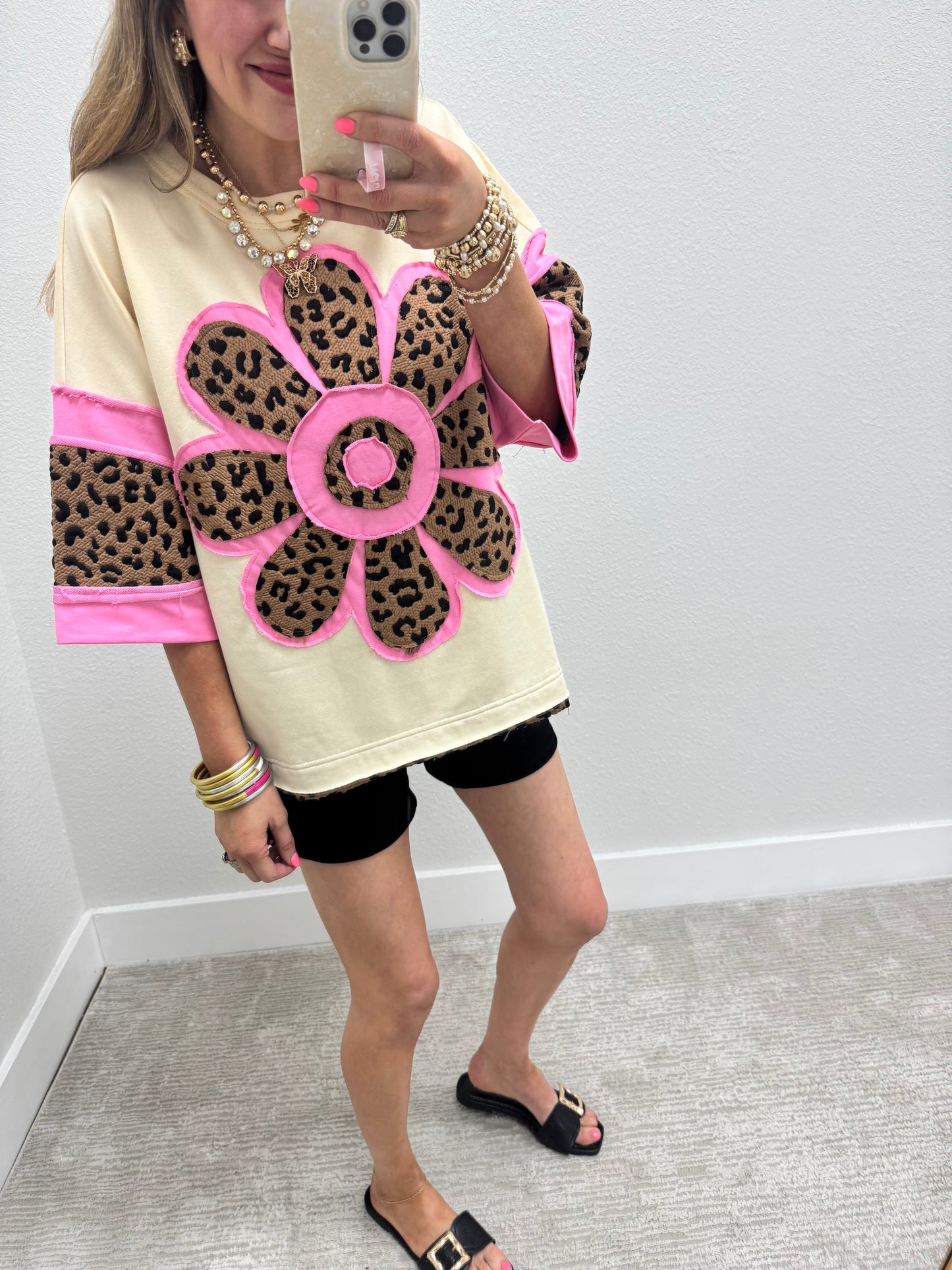 Leopard Flower Dolman Sleeve Top