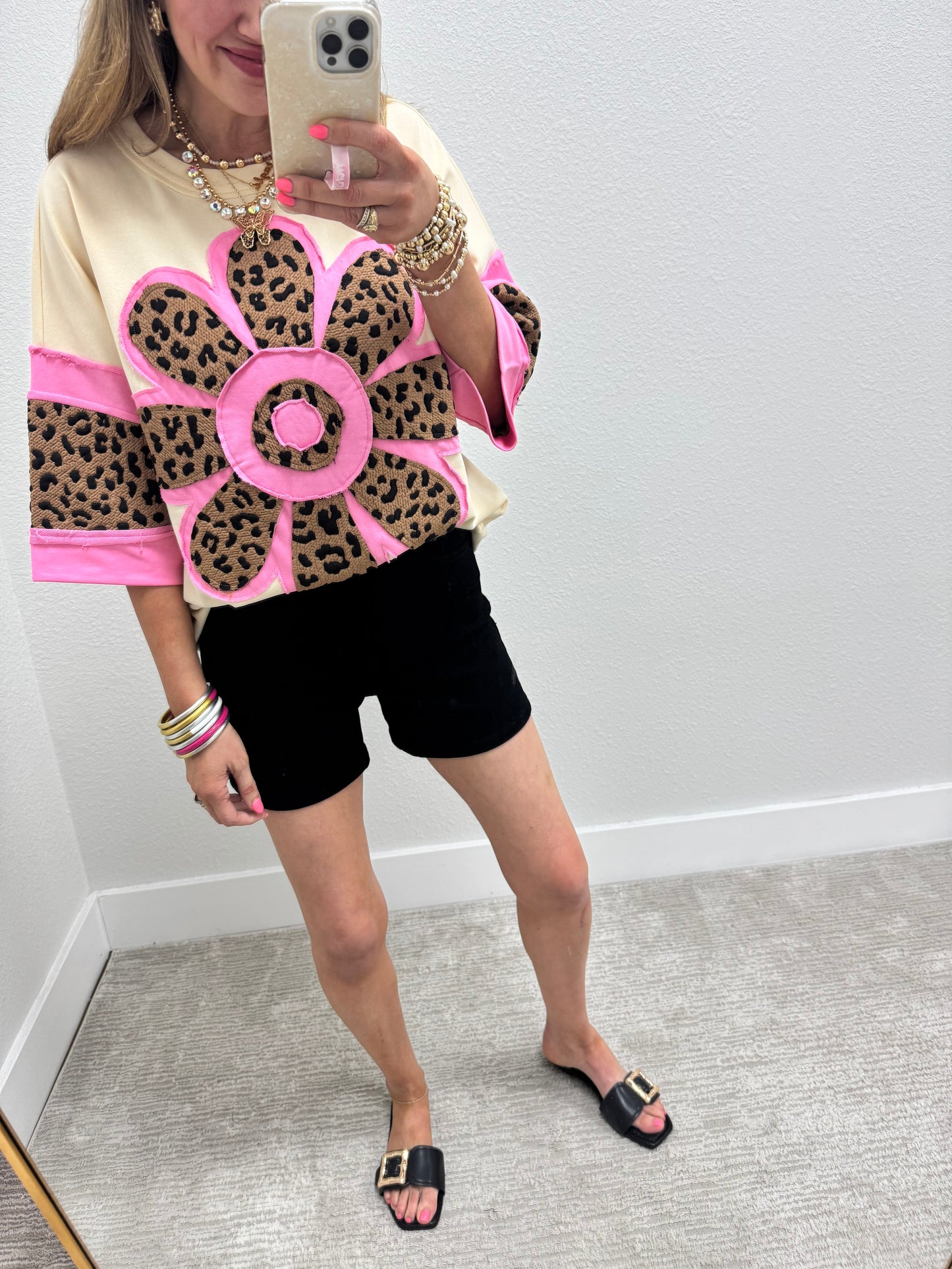 Leopard Flower Dolman Sleeve Top