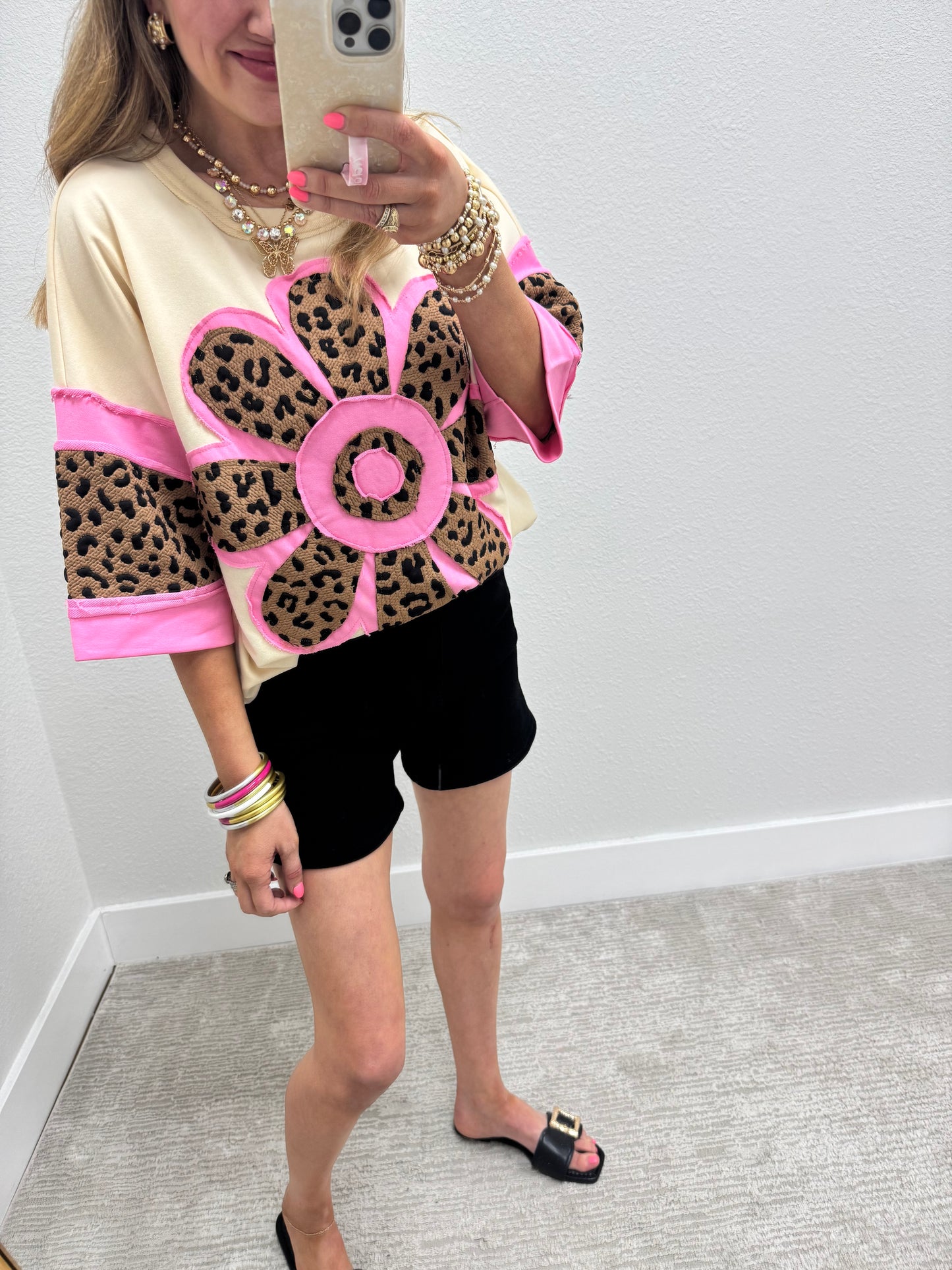 Leopard Flower Dolman Sleeve Top