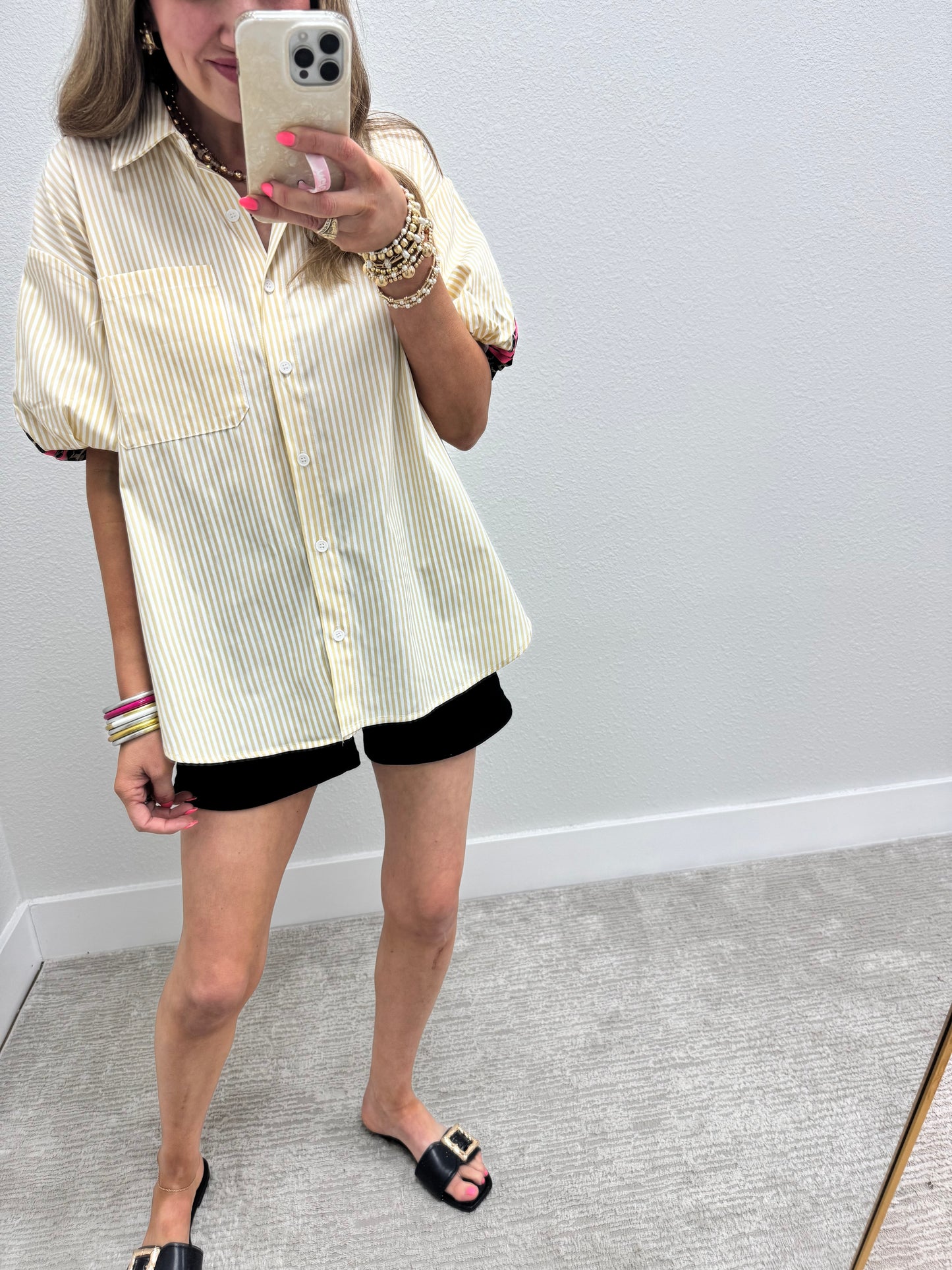 Tan and White Stripe Top With Leopard Back