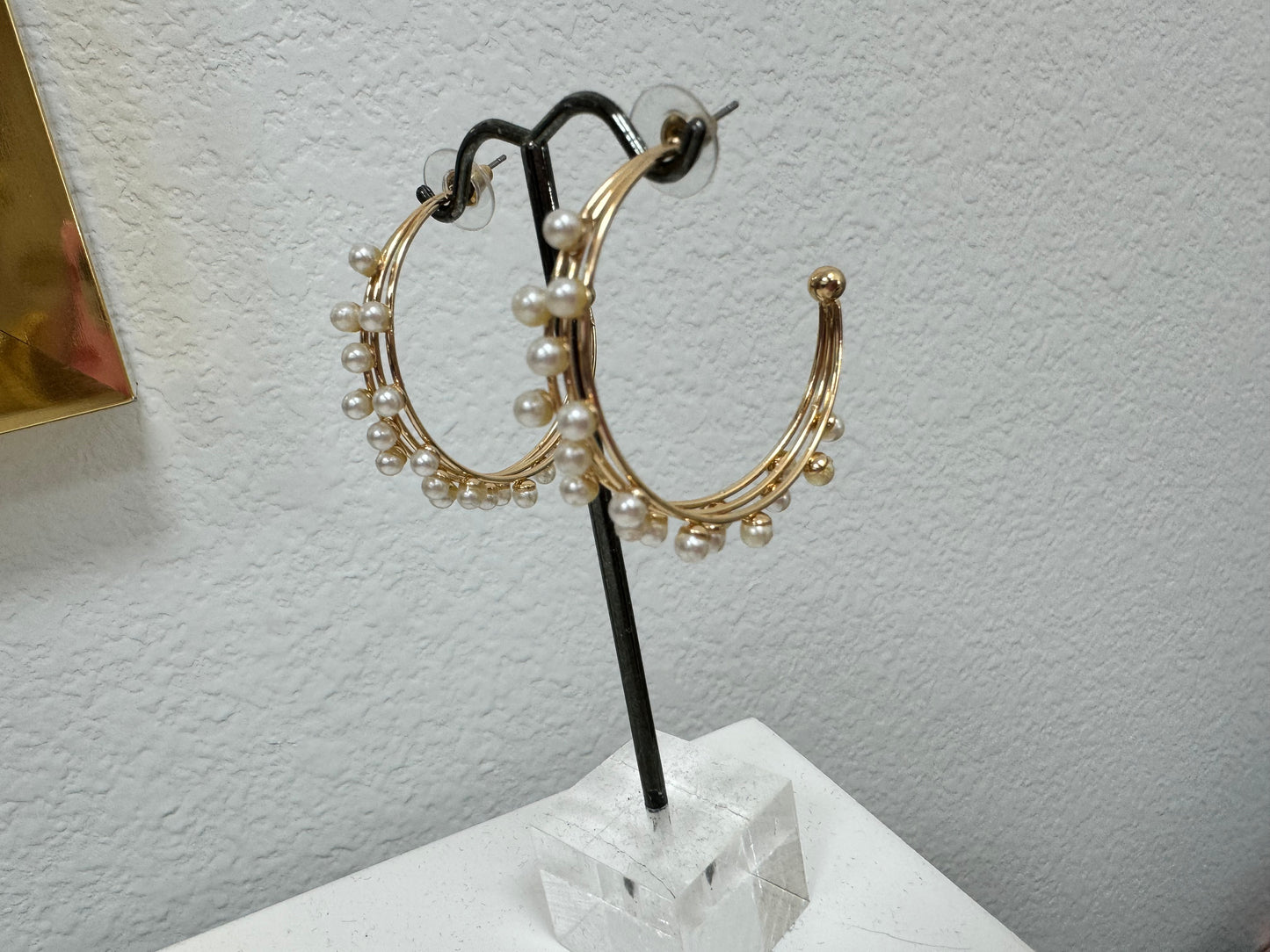 Medium Size Triple Hoop Pearl Earrings (silver and gold!)