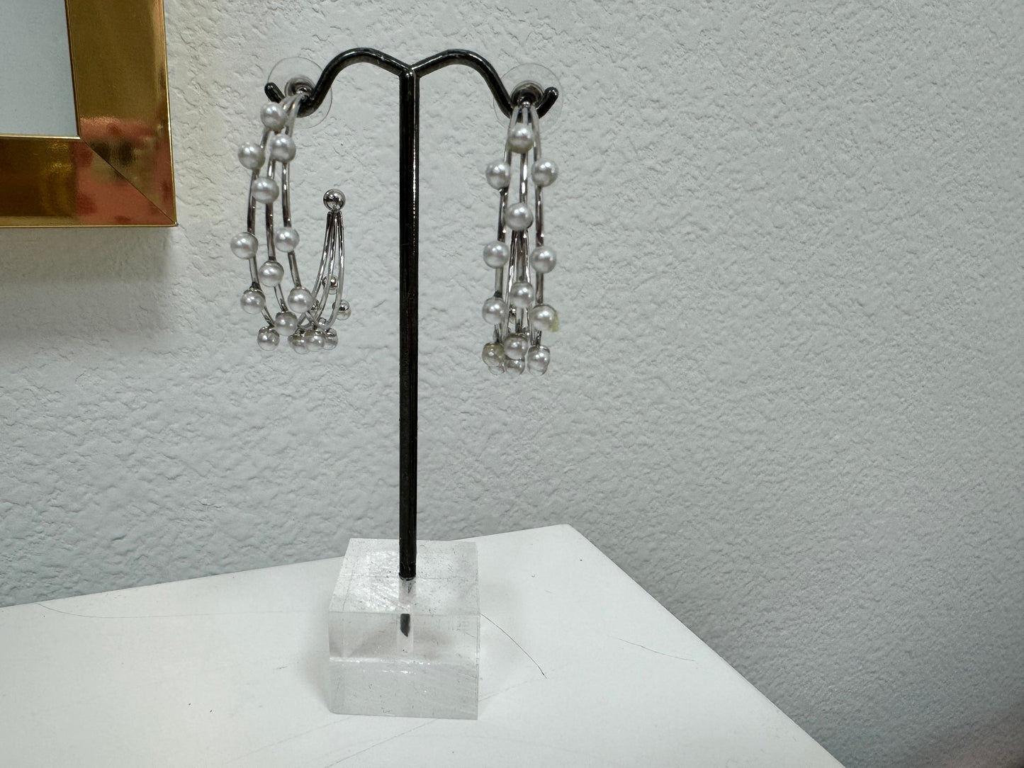 Medium Size Triple Hoop Pearl Earrings (silver and gold!)