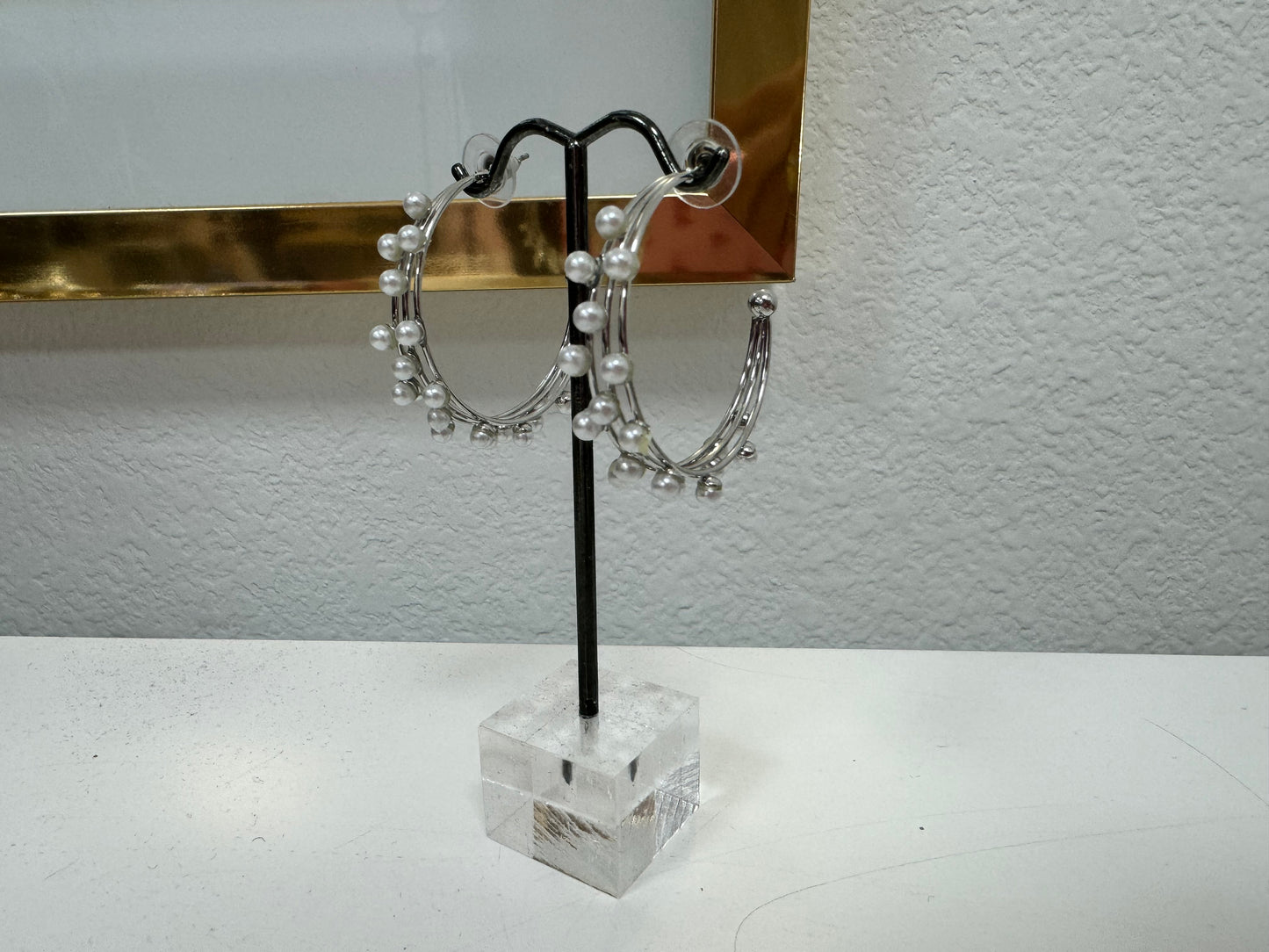 Medium Size Triple Hoop Pearl Earrings (silver and gold!)