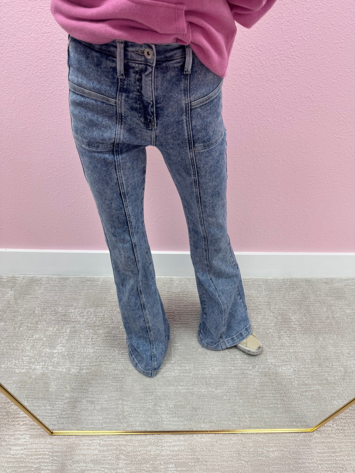 High Rise Mineral Wash Front Seam Bootcut Jeans FS