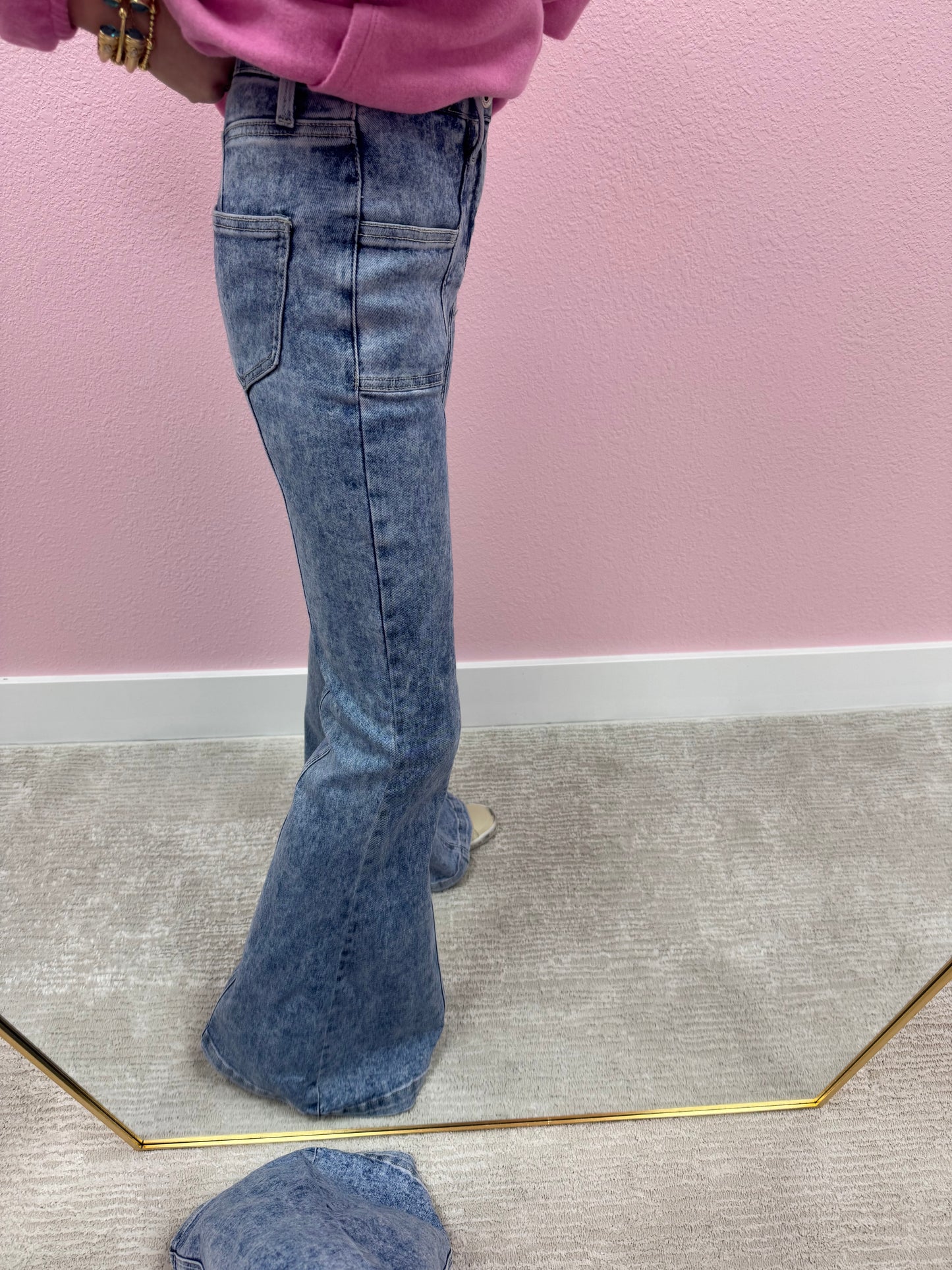 High Rise Mineral Wash Front Seam Bootcut Jeans FS