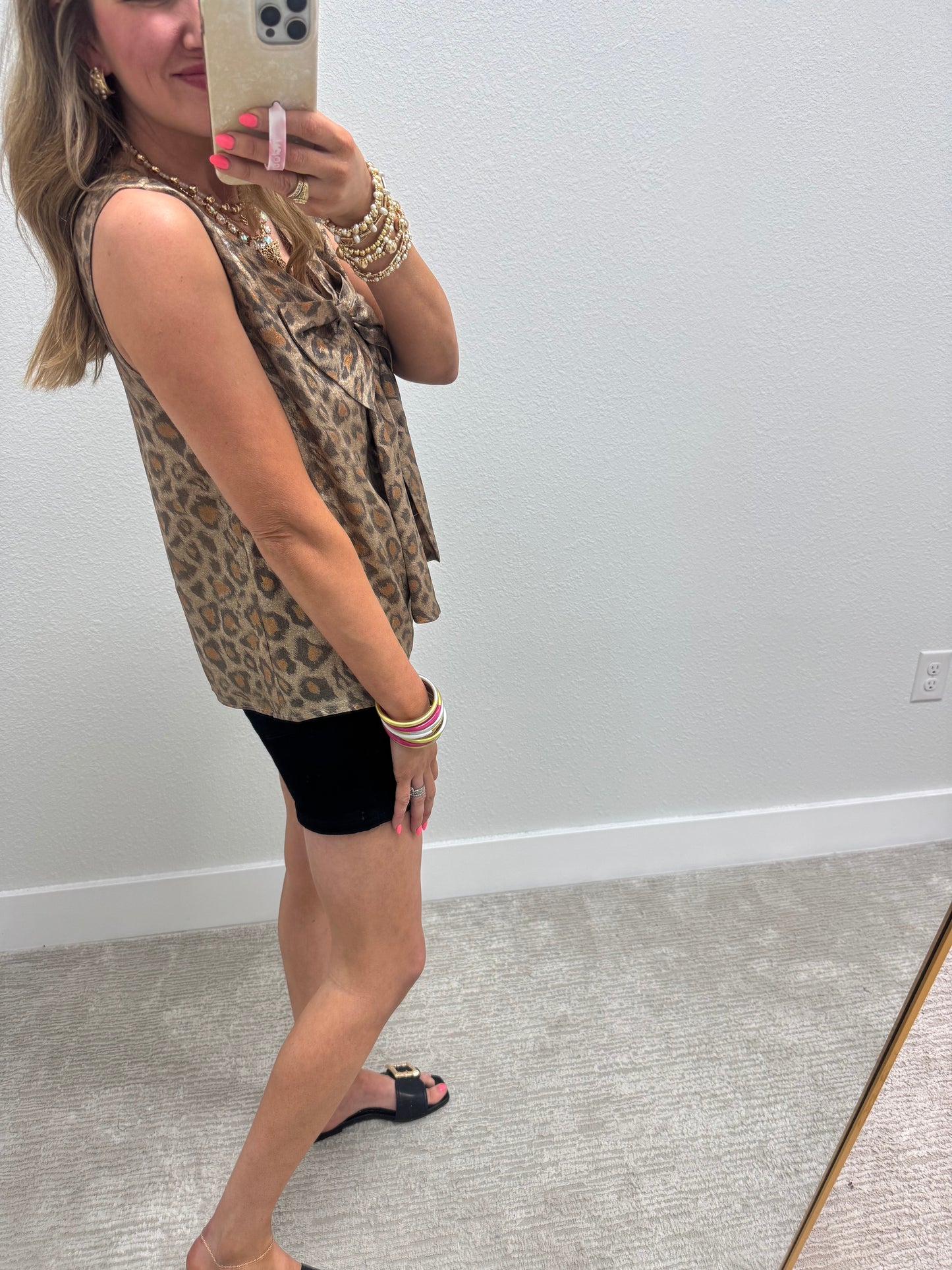 Leopard Metallic Bow Front Top