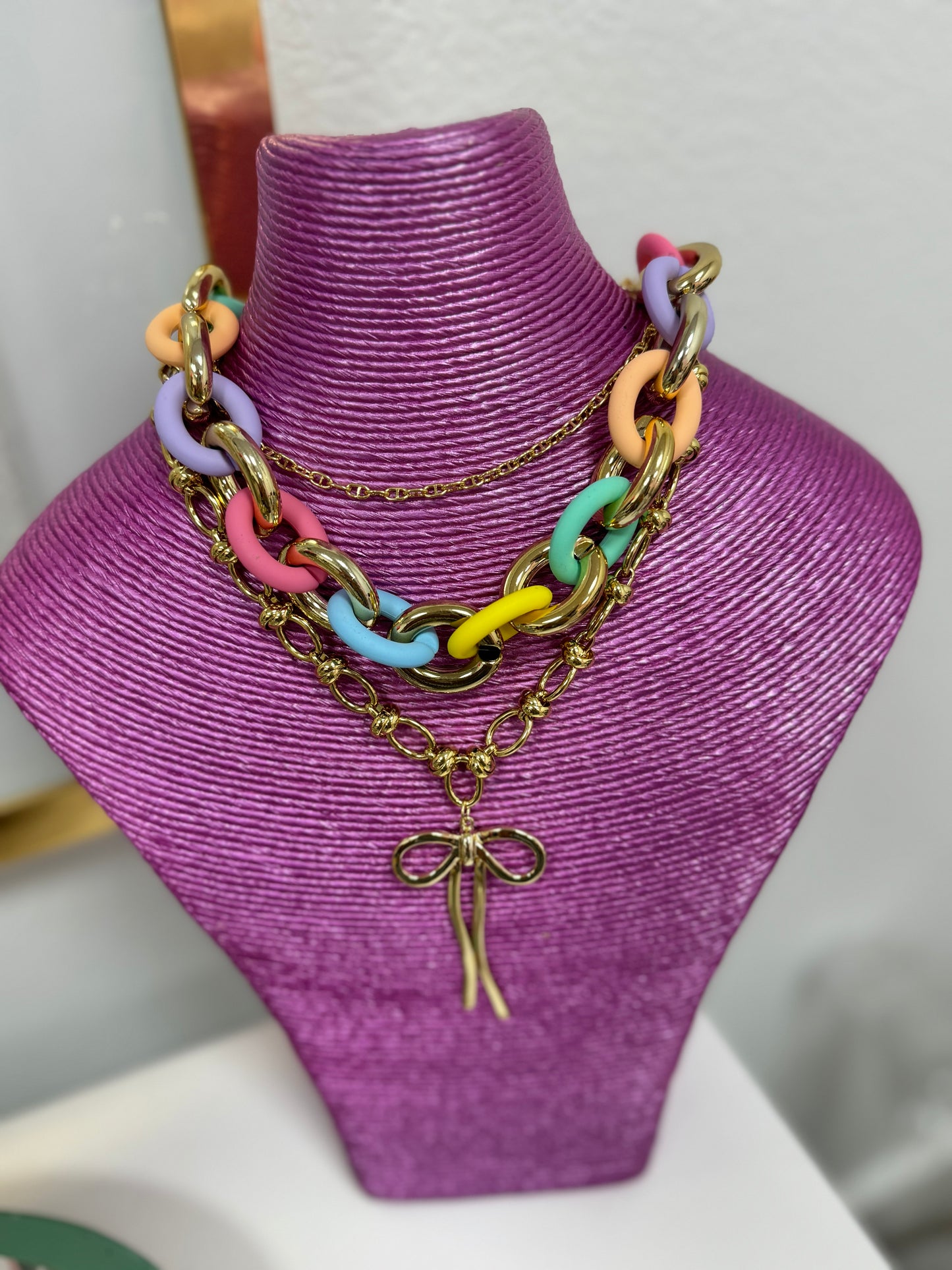 Chunky Pastel and Gold Link Necklace FS