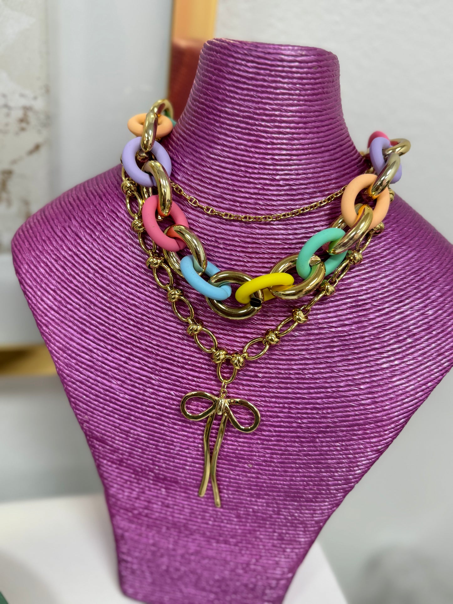 Chunky Pastel and Gold Link Necklace FS