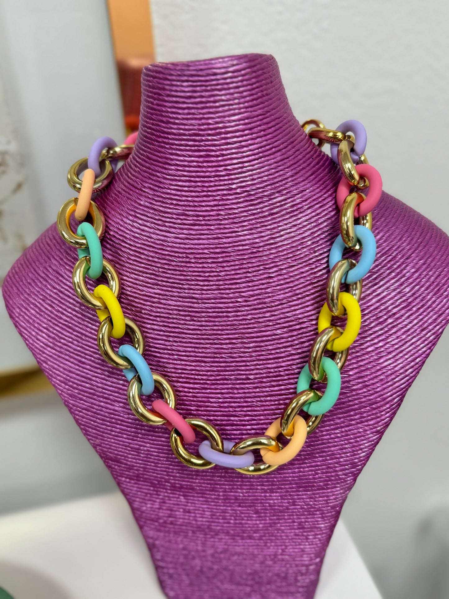 Chunky Pastel and Gold Link Necklace FS
