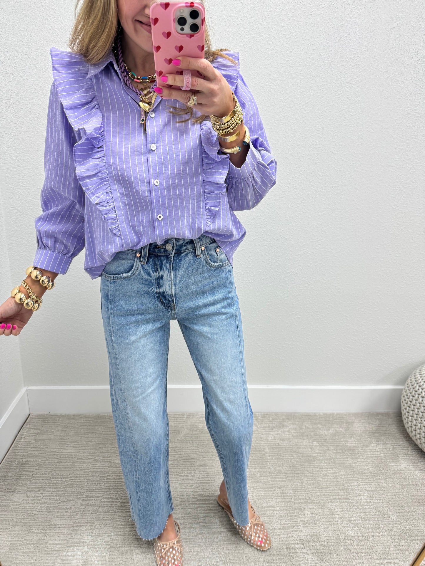 High Rise Side Panel Straight Leg Jean Medium Wash