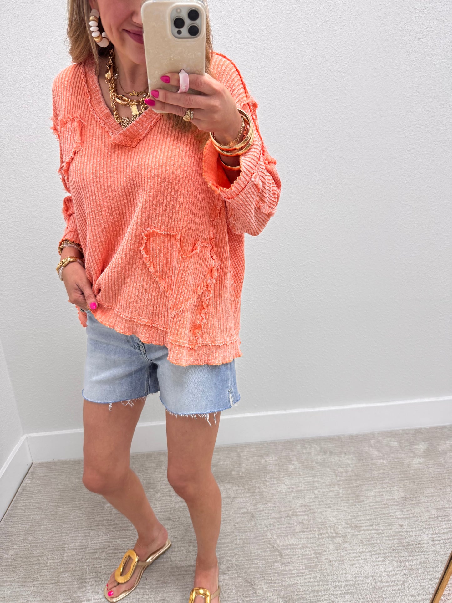 Coral Washed Heart Top