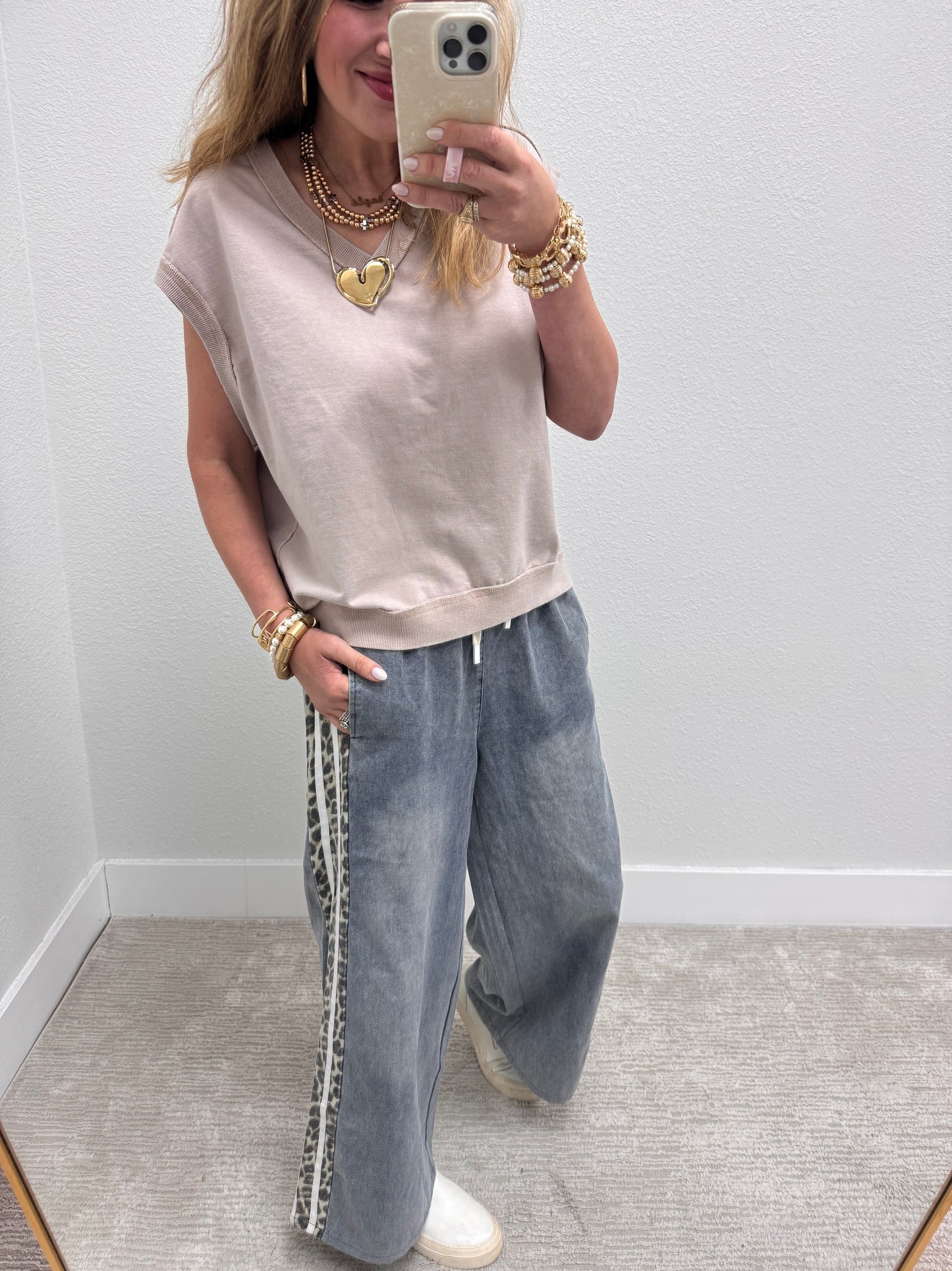 Dark Taupe V Neck Sleeveless Top