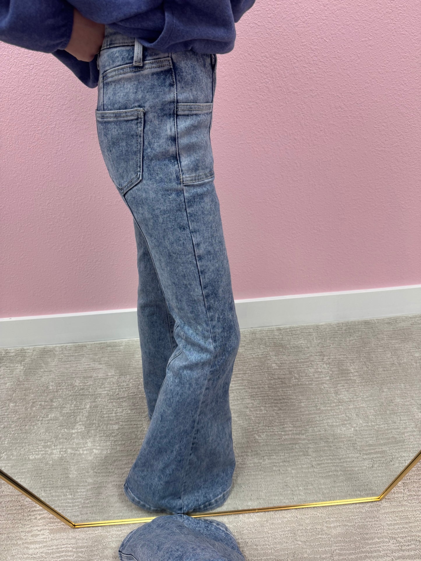 High Rise Mineral Wash Front Seam Bootcut Jeans FS