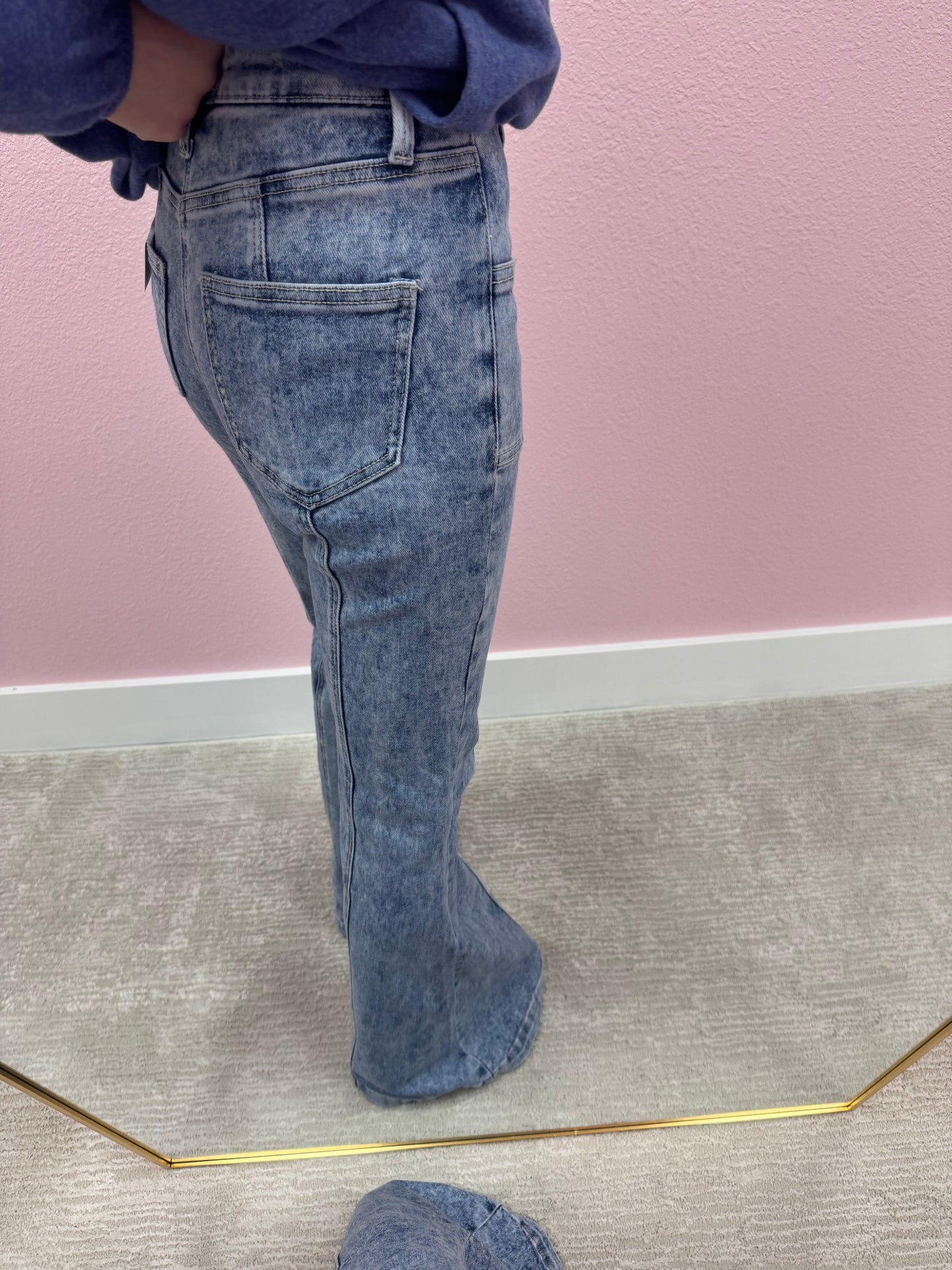 High Rise Mineral Wash Front Seam Bootcut Jeans FS