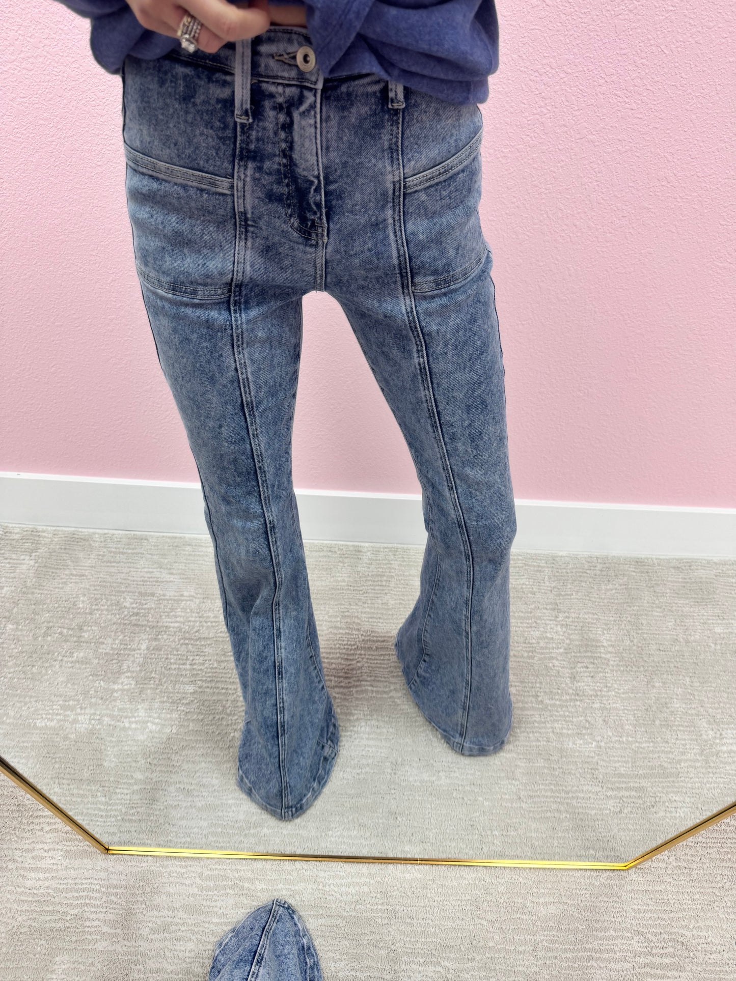High Rise Mineral Wash Front Seam Bootcut Jeans FS